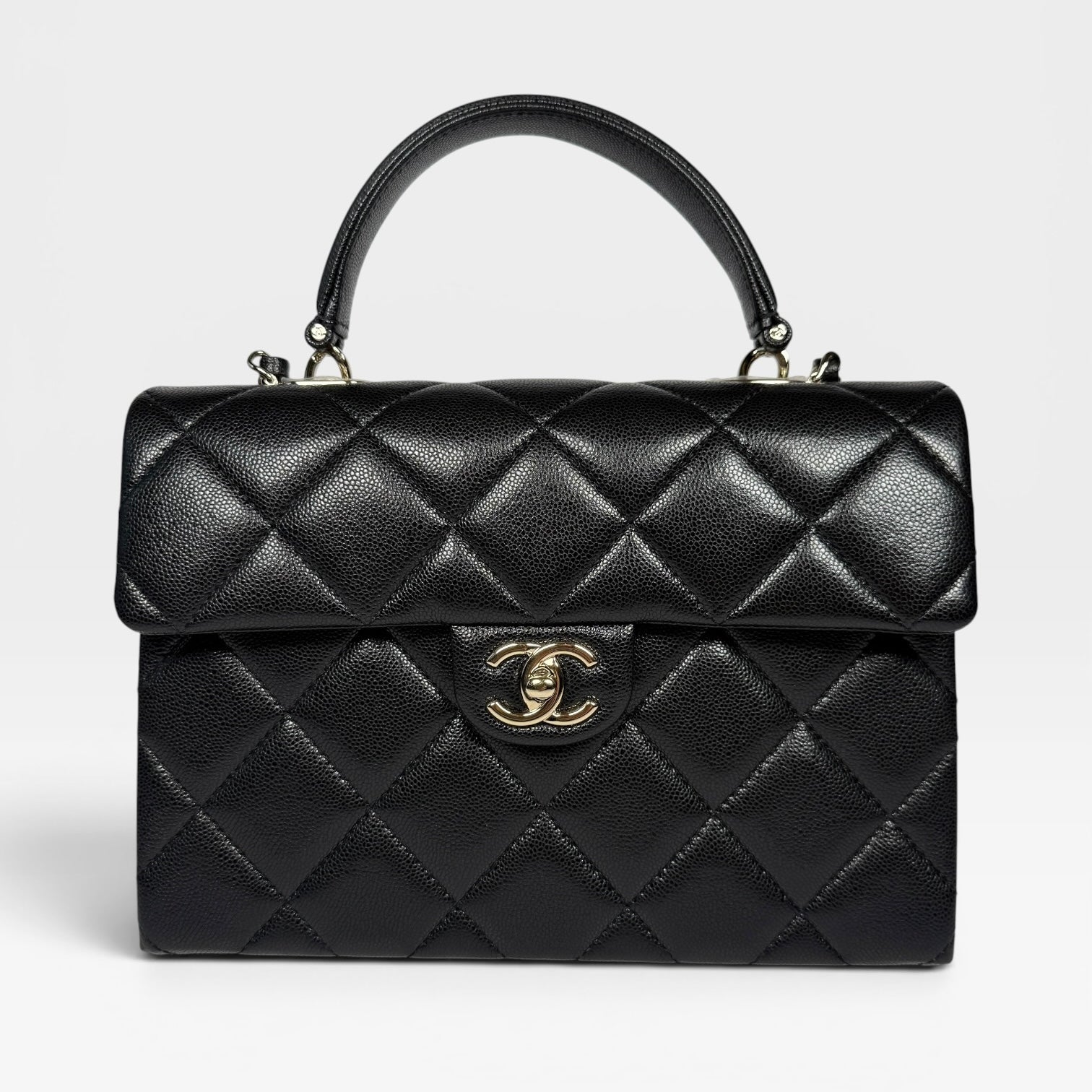 Chanel Retro Twist Top Handle Bag In Black Caviar Leather With PGHW