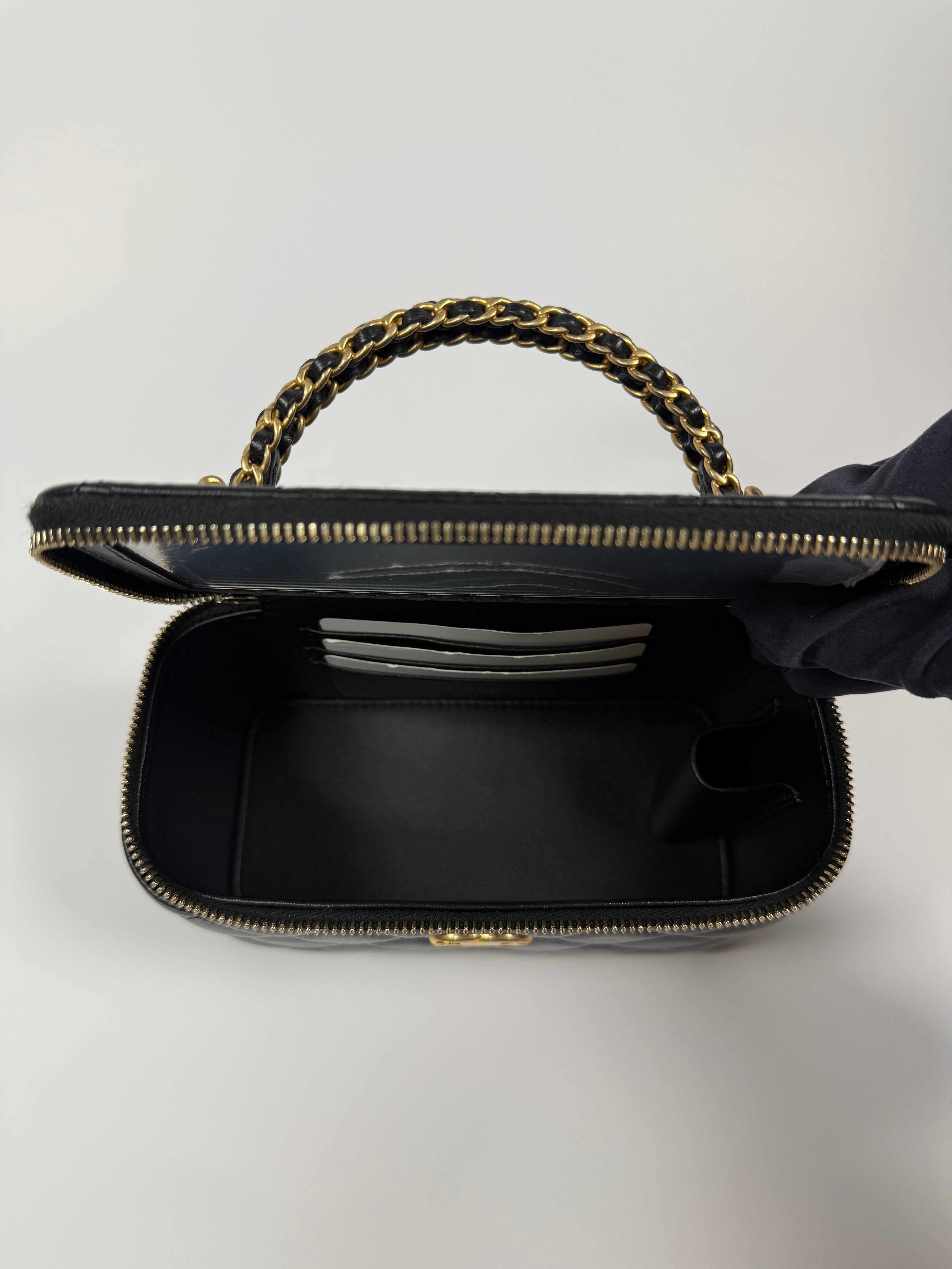 Chanel Vanity Rectangular with Top Handle In Black Lambskin With GHW