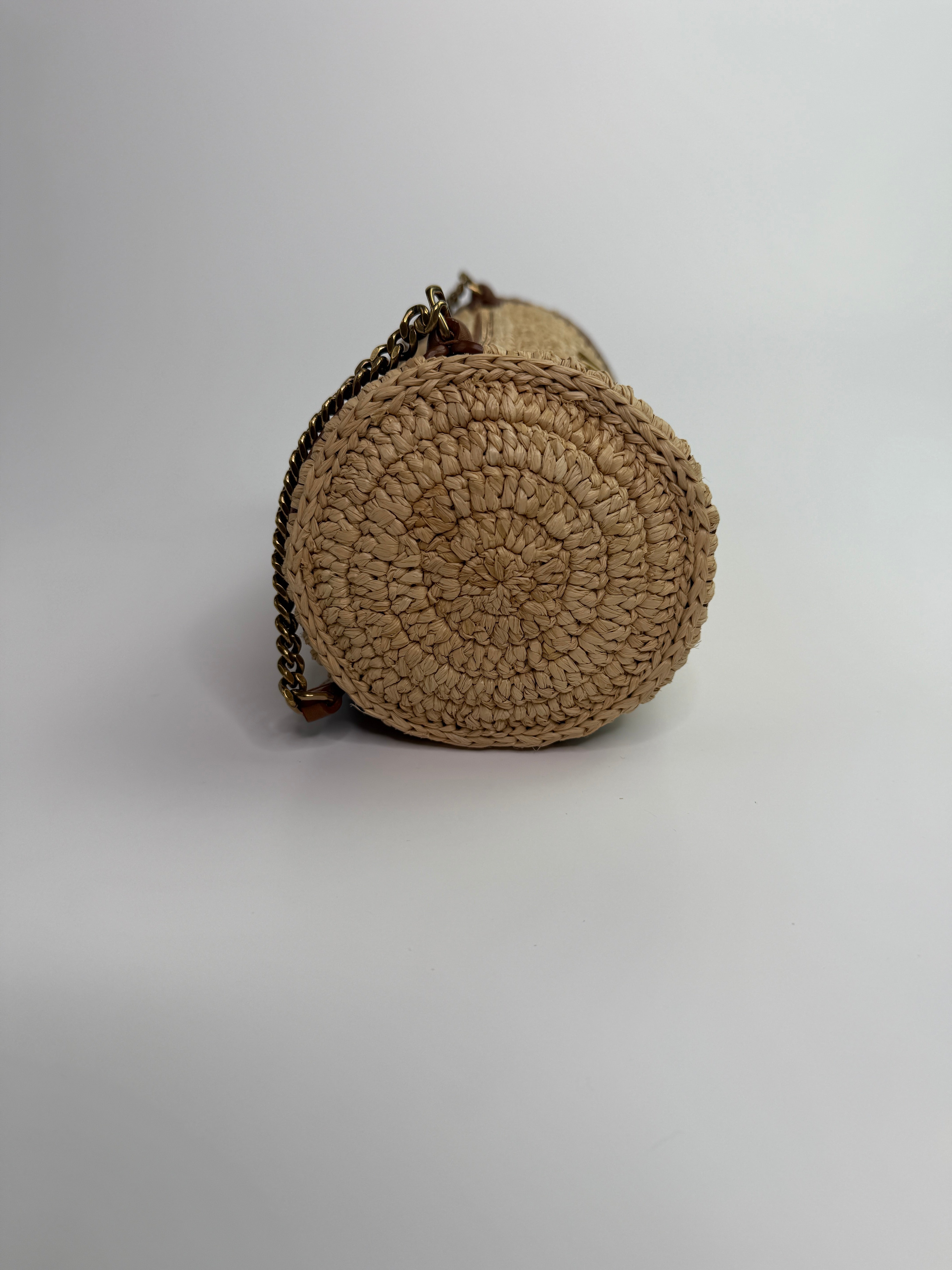 Saint Laurent Monogram Embellished Raffia Shoulder Bag