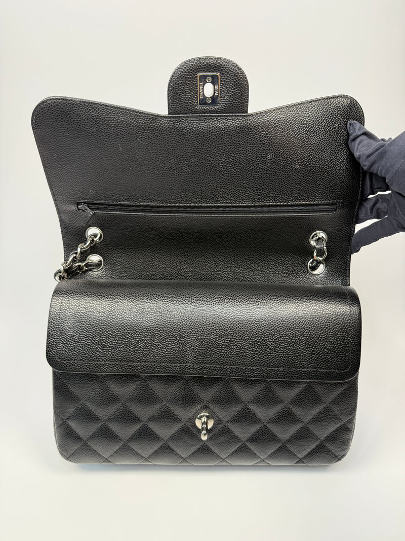Chanel Black Caviar Leather Jumbo Classic Double Flap SHW