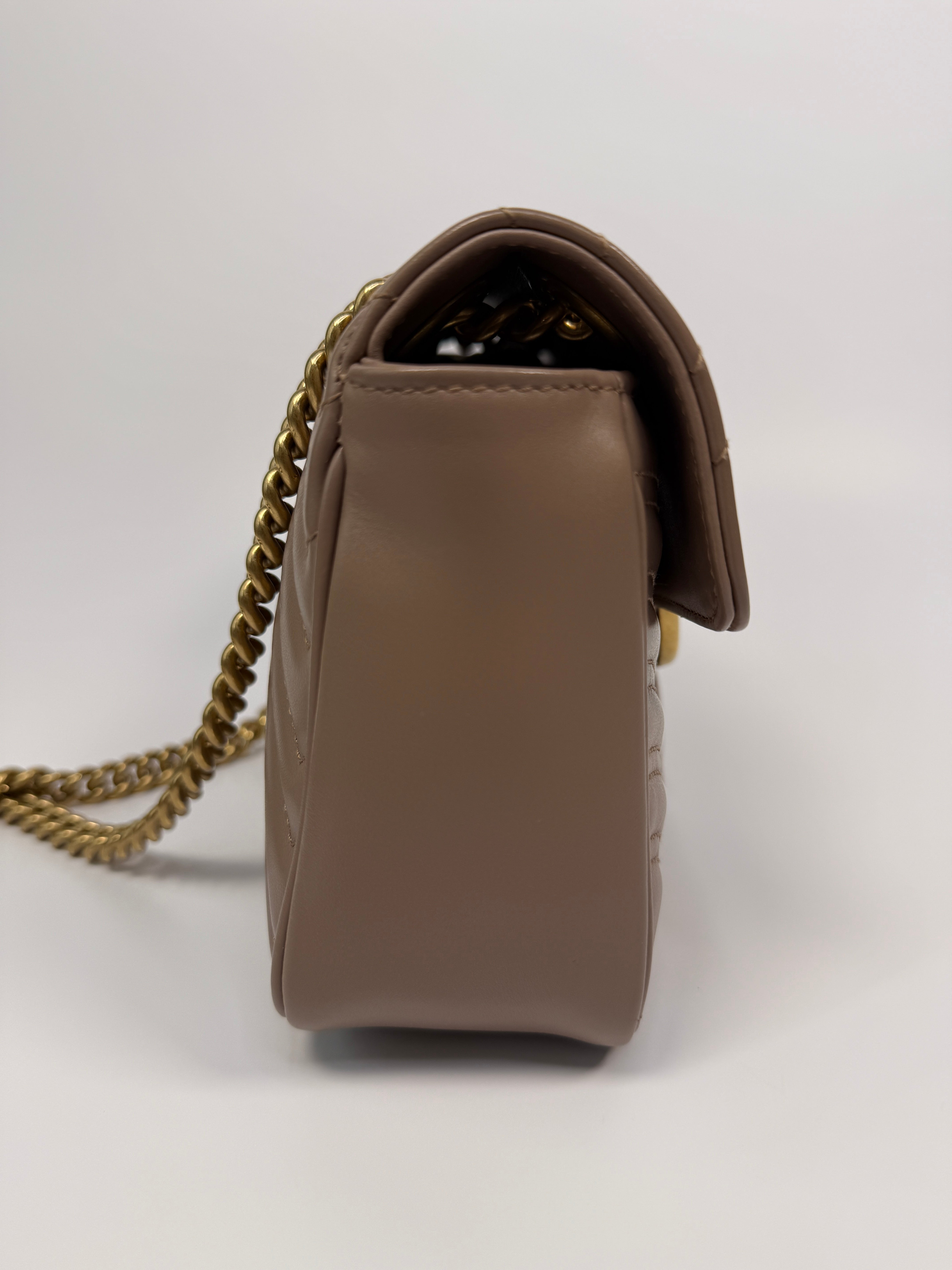 Gucci GG Medium Marmont Matelasse Shoulder Bag In Taupe Leather