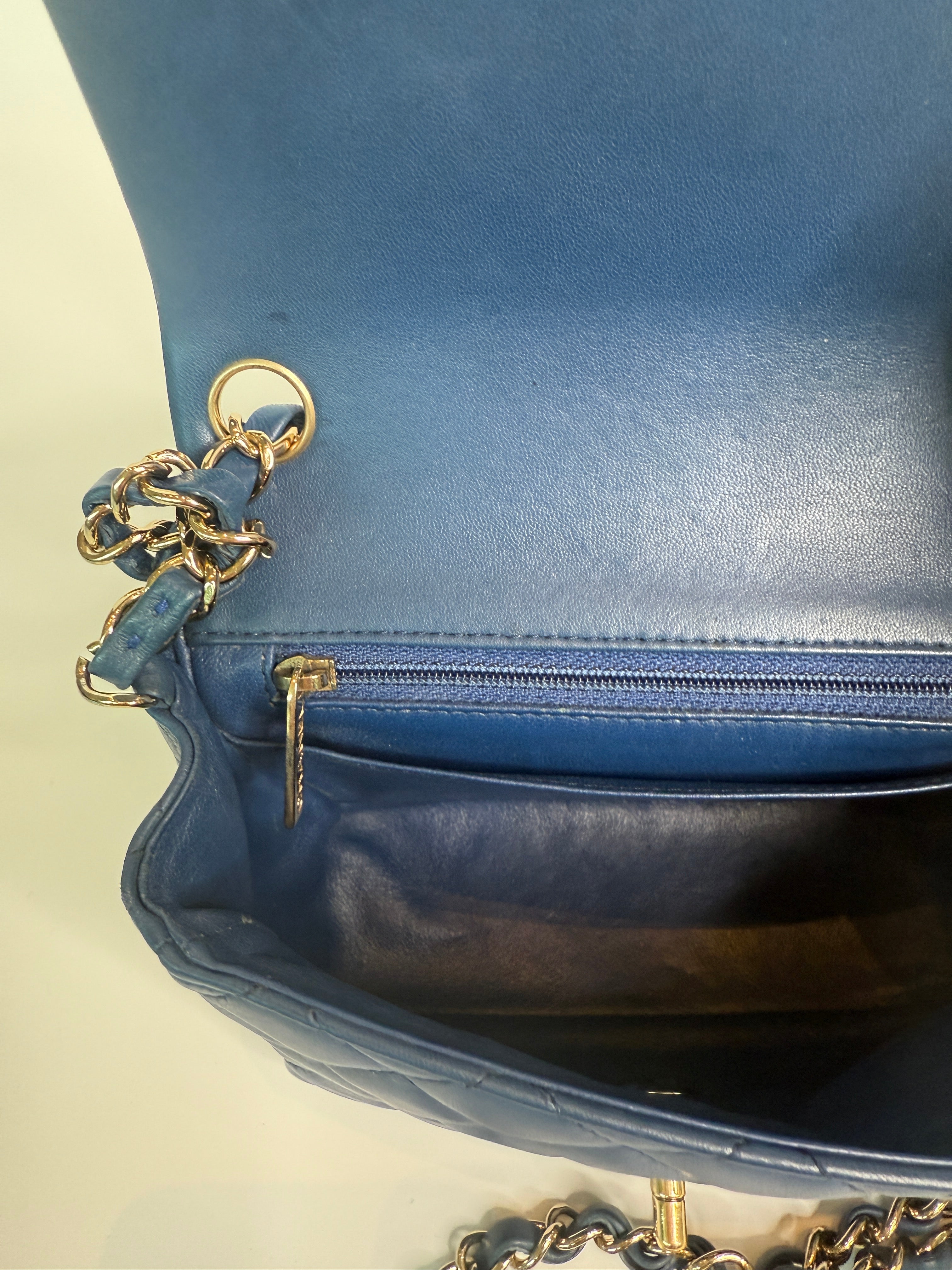 Chanel Mini Square In Navy Lambskin Leather With PGHW