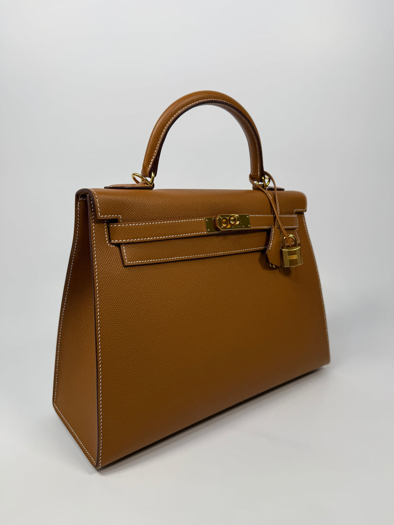 Hermès Kelly 32 Gold Sellier Epsom Leather With GHW