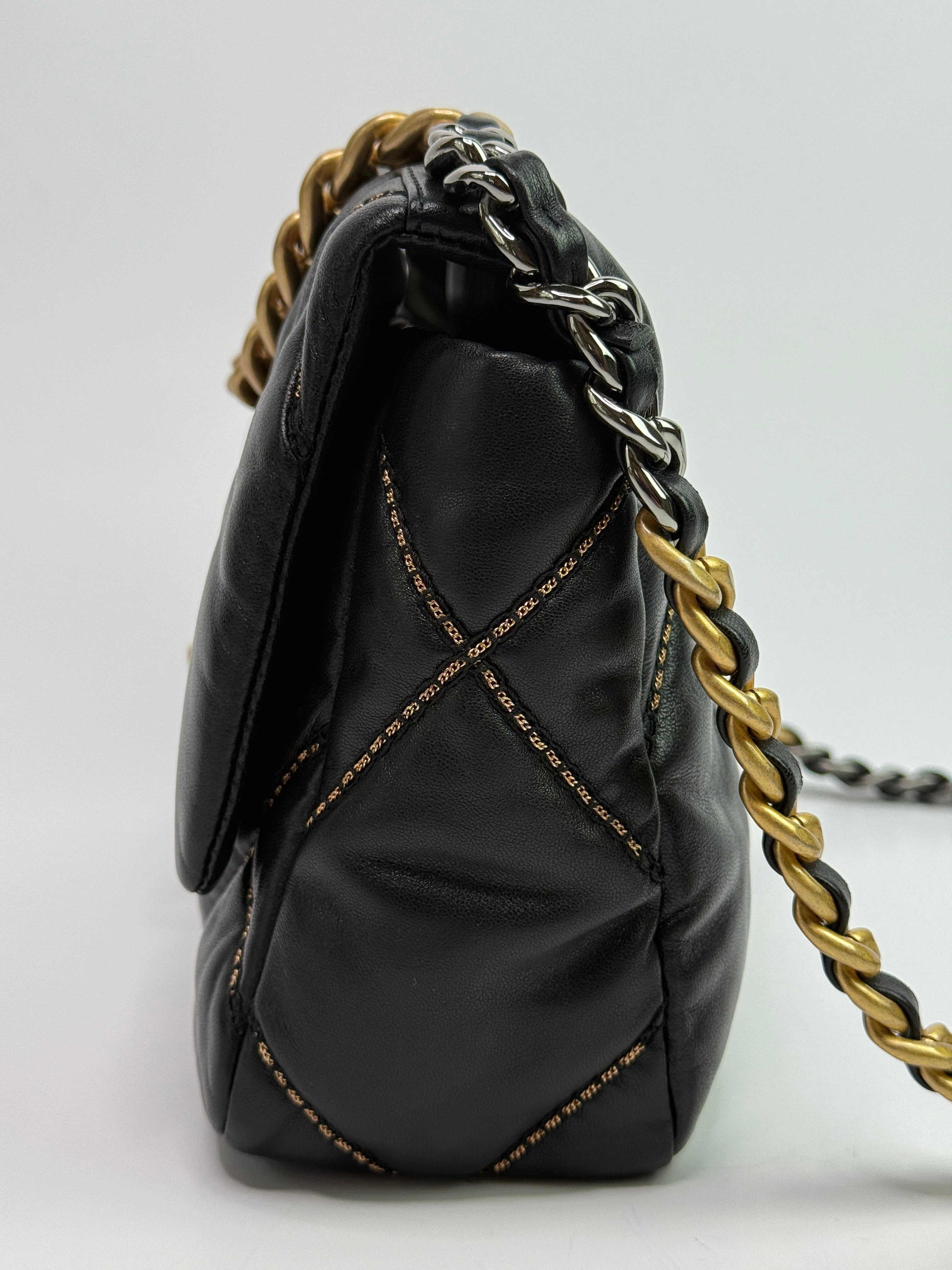 Chanel 19 Small Flap Bag In Black Lambskin Leather