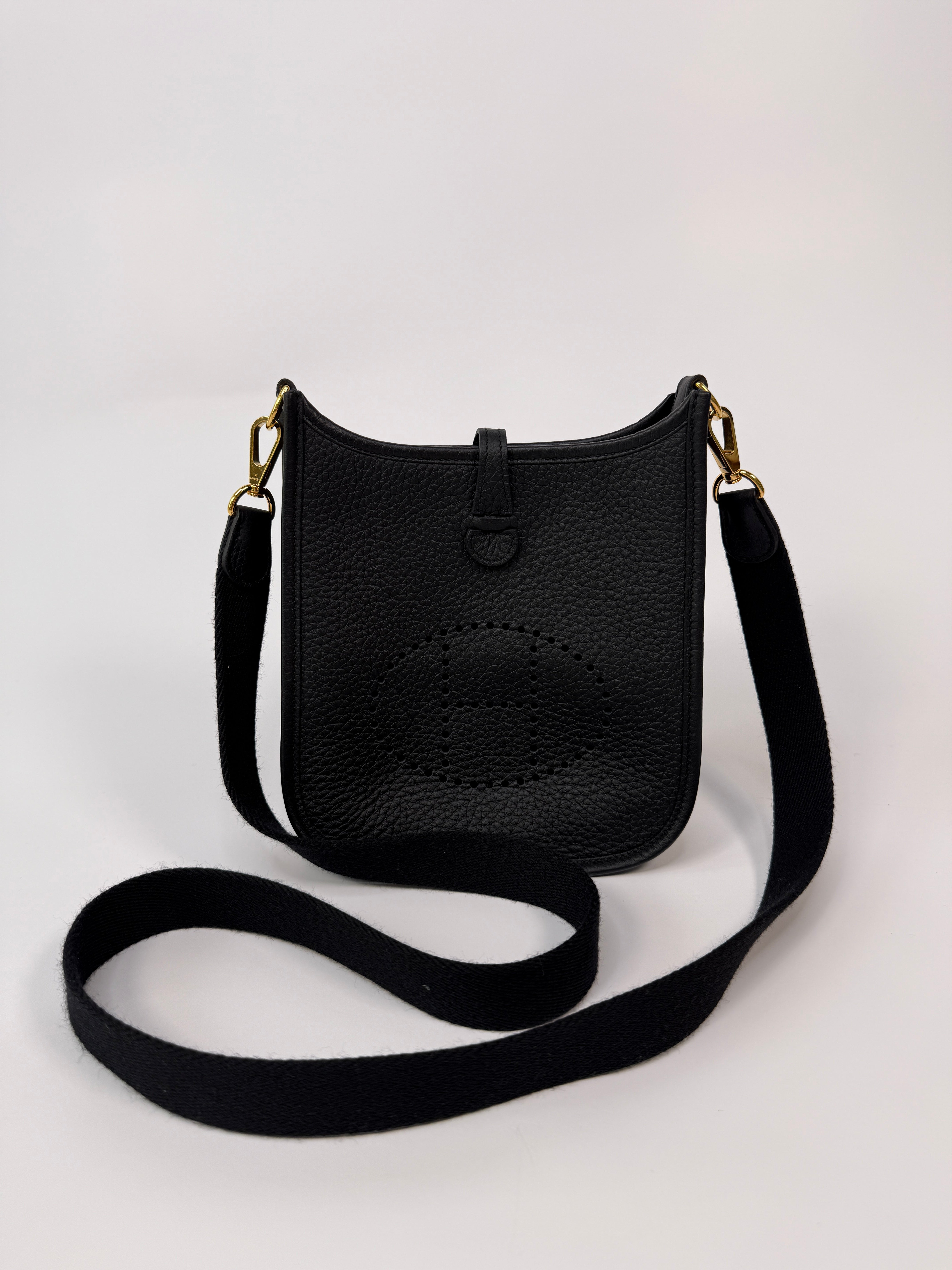 Authentic Pre Loved Hermès Evelyne TPM Black Clemence Gold with Hardware Excellent Condition