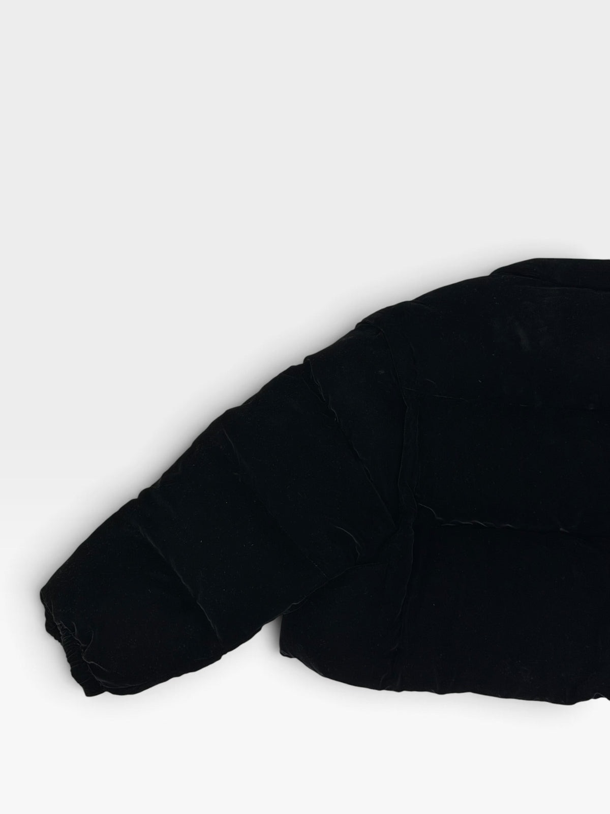 Prada Down-Filled Puffer Jacket In Black Velvet (Size 44/UK 12) 100% authentic and preloved in excellent condition