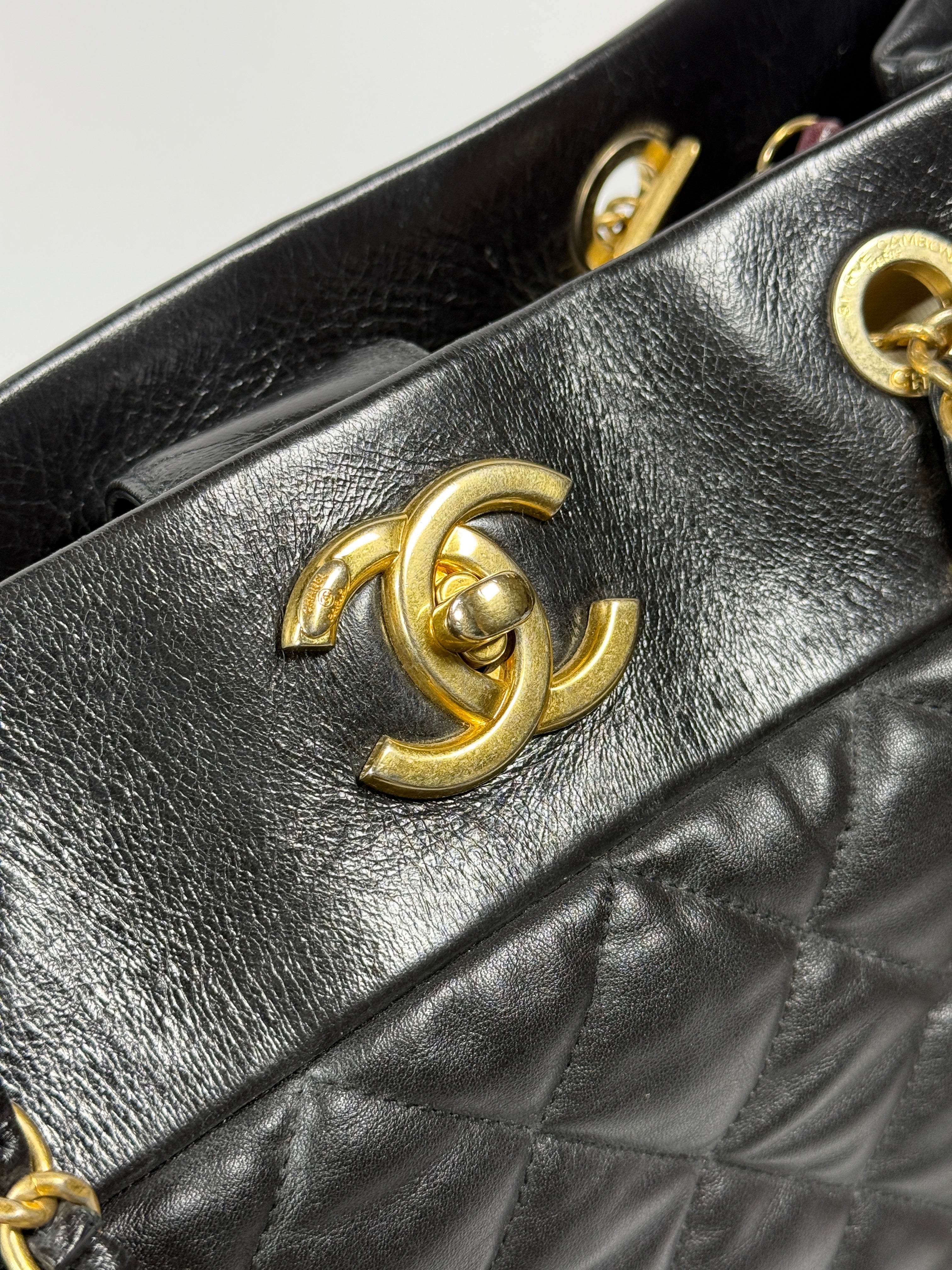 Chanel Medium Soft Elegance Tote Bag Black Gold Hardware