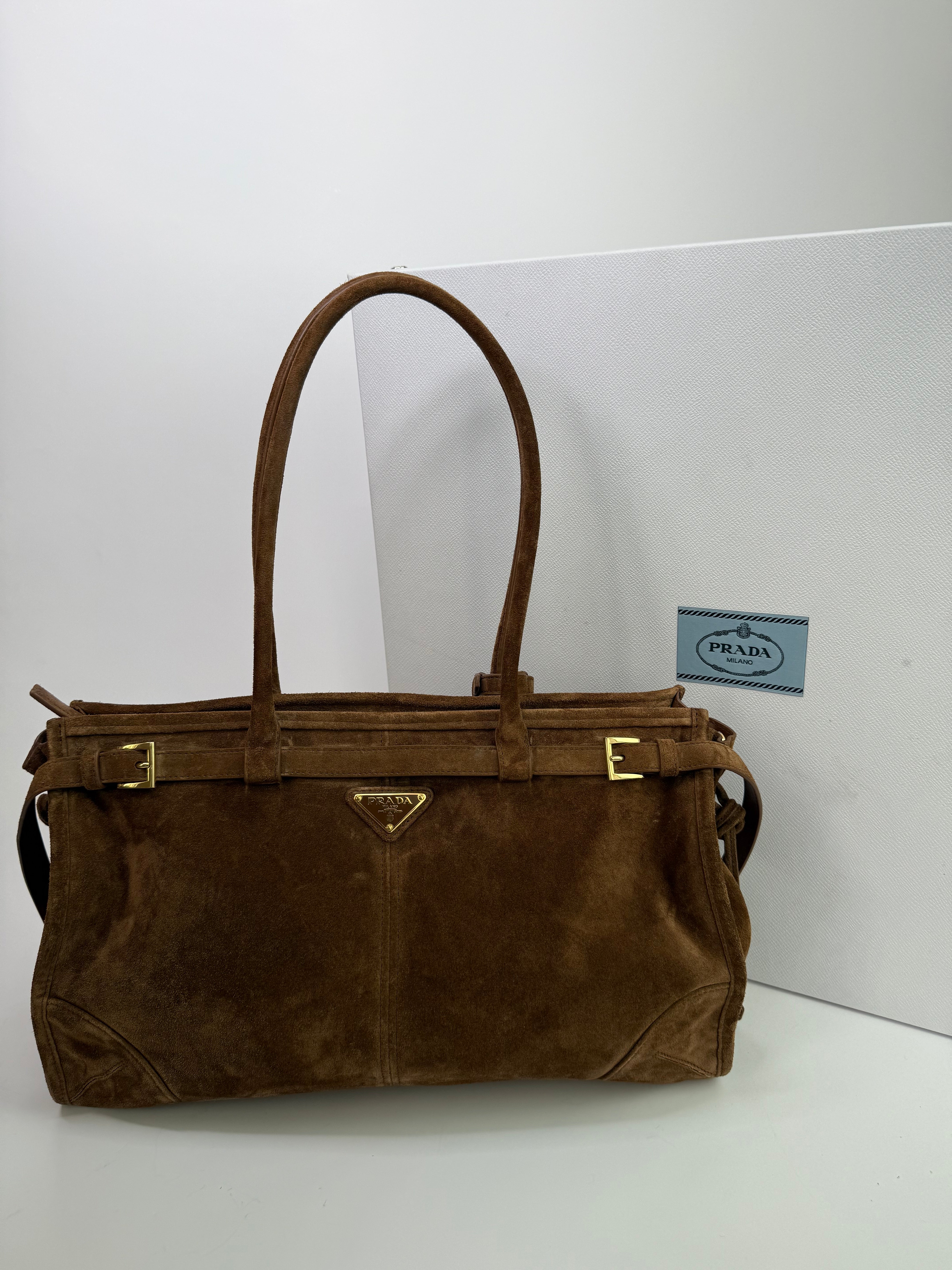 Prada Large Bonnie Suede Handbag