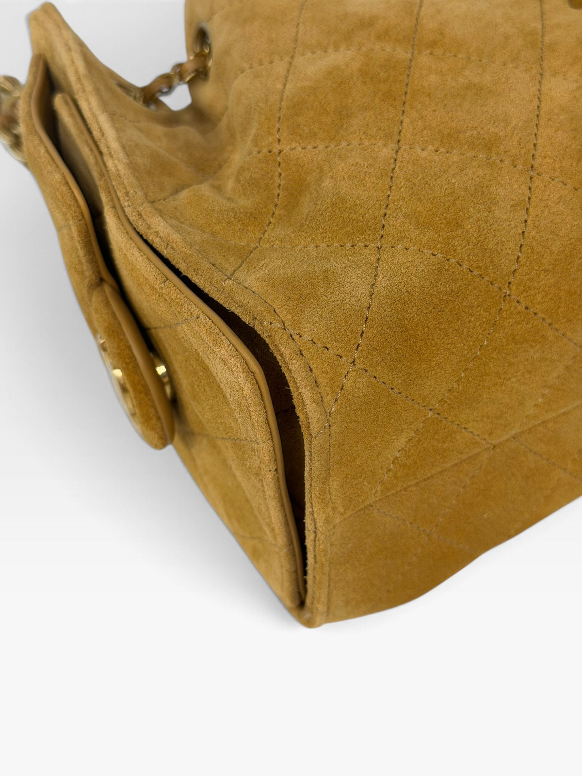 Chanel Micro 25 In Camel Suede With Gold Hardware. 100% authentic and preloved in excellent condition