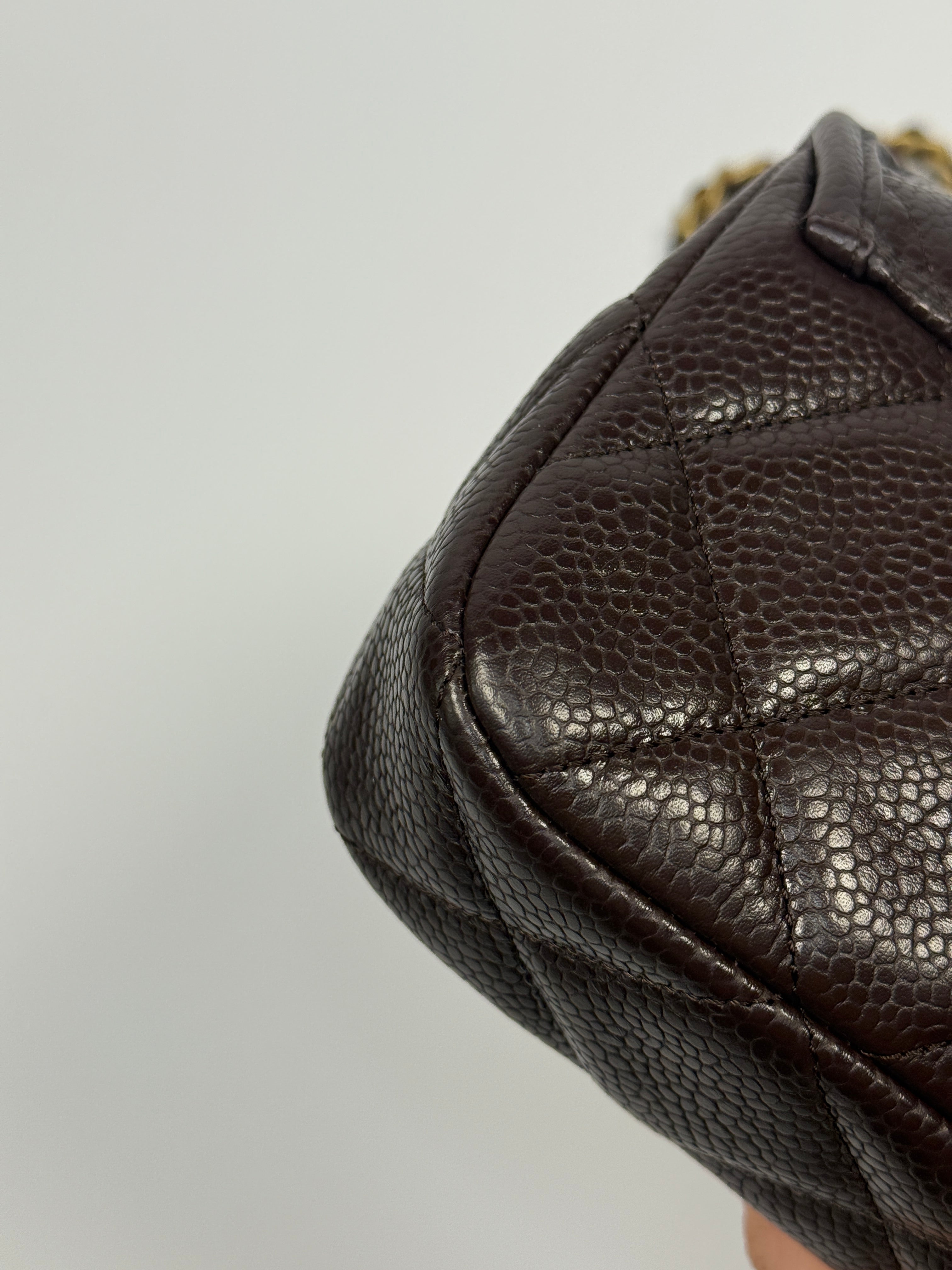 Chanel Seasonal Flap Bag in Brown/Burgundy Caviar Leather With Gold Hardware in Excellent authentic and preloved condition 