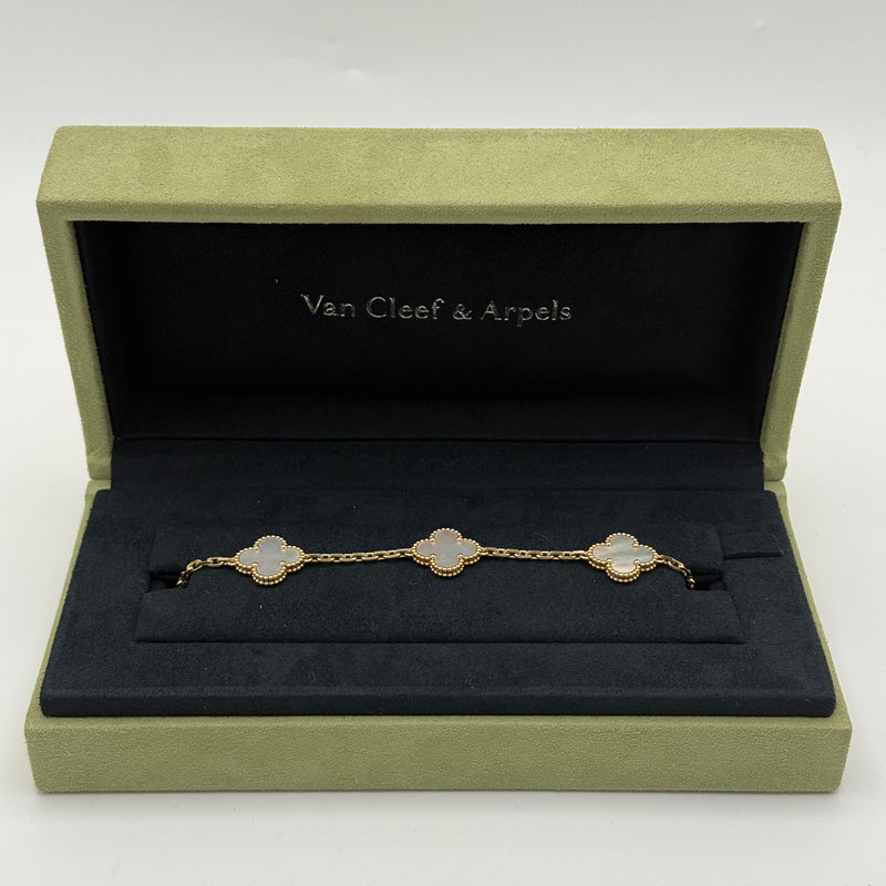 Van Cleef & Arpels Vintage Alhambra Bracelet, 5 Motifs Mother Of Pearl