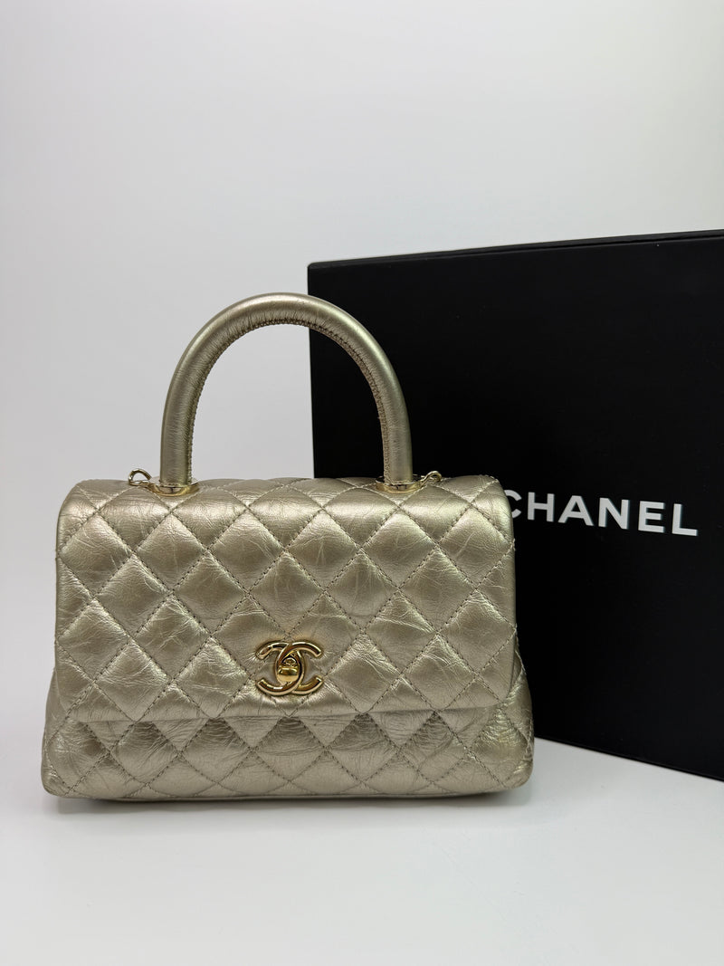 Chanel Small Coco In Gold Crumpled Calfskin With GHW