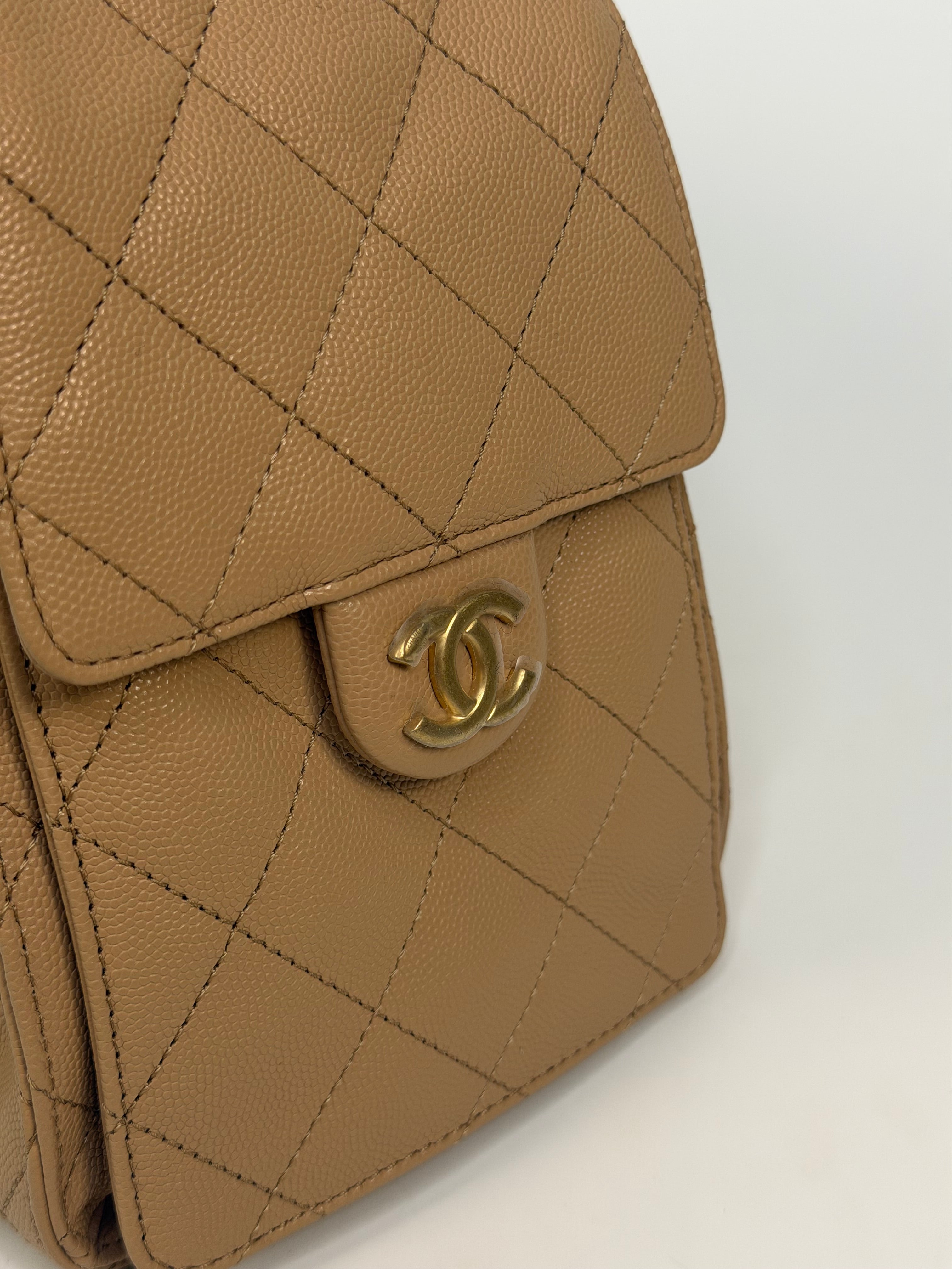 Chanel 25 Small In Beige Caviar Leather With Gold Hardware. 100% authentic and preloved in excellent condition