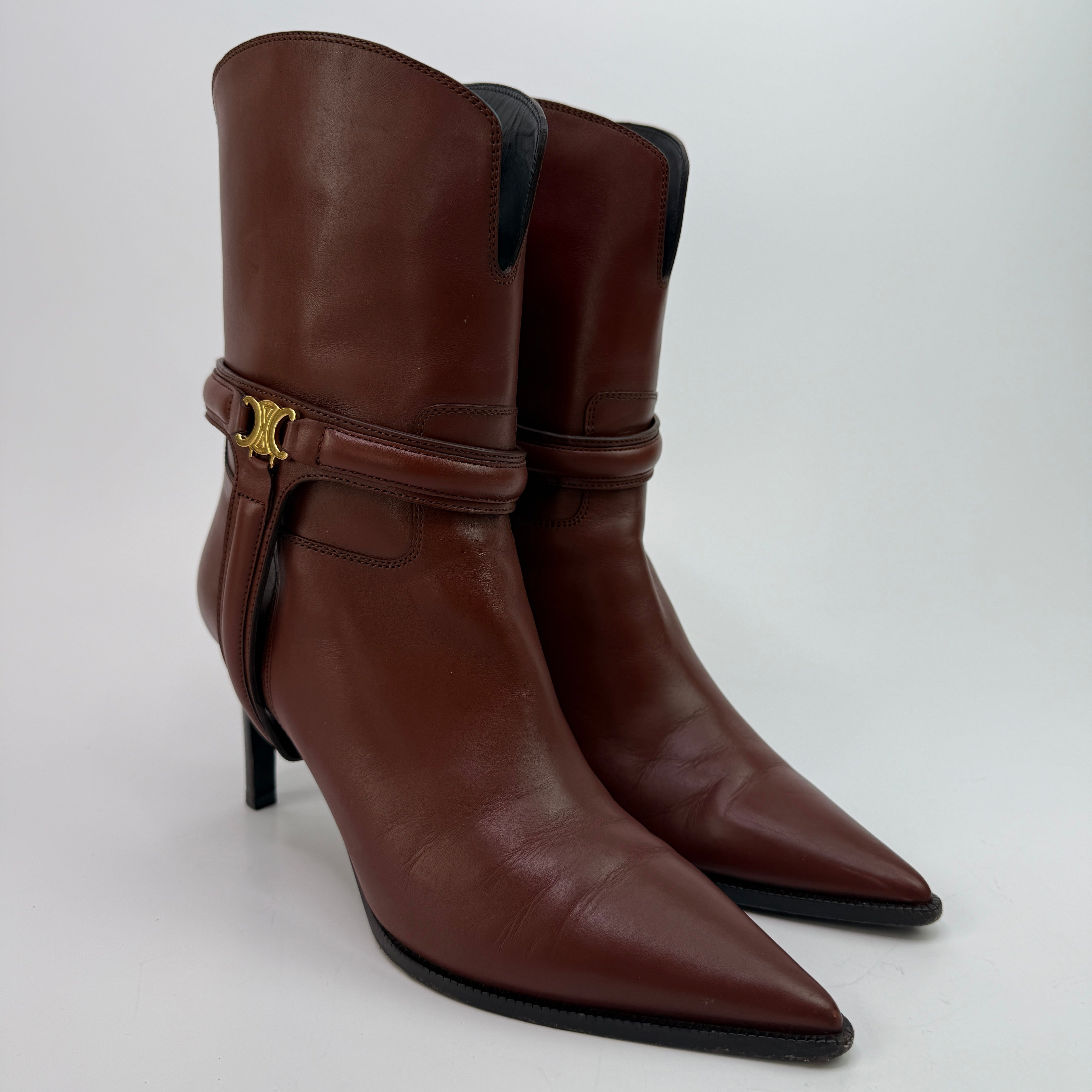Celine Brown Triomphe Harness 80 Leather Boots (Size 41/UK8)