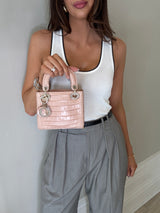 Christian Dior Mini Lady Dior In Dusty Pink Crocodile