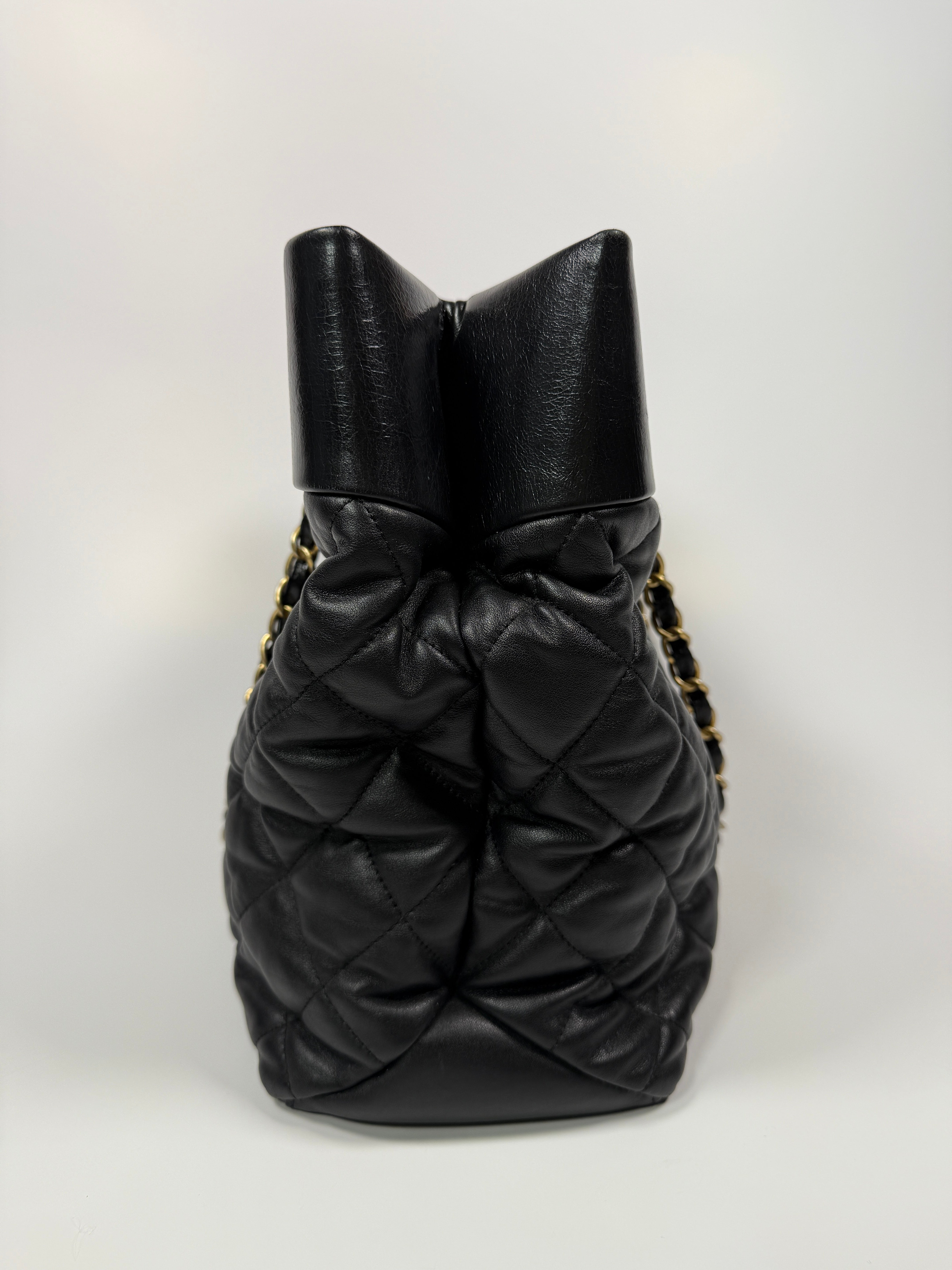 Chanel Medium Soft Elegance Tote Bag Black Gold Hardware