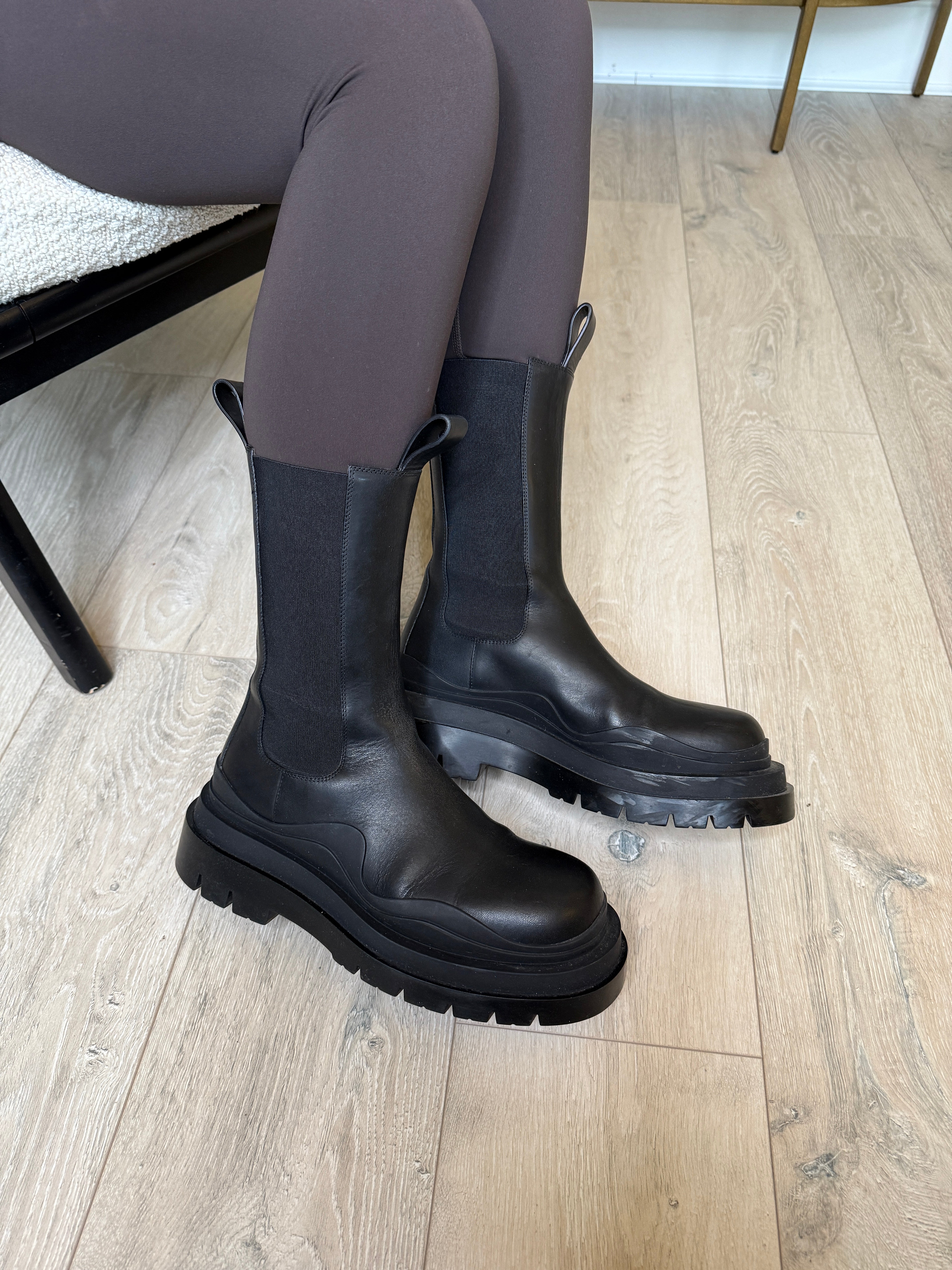 Bottega Veneta Black Leather Lug Boots (Size 39/UK6)