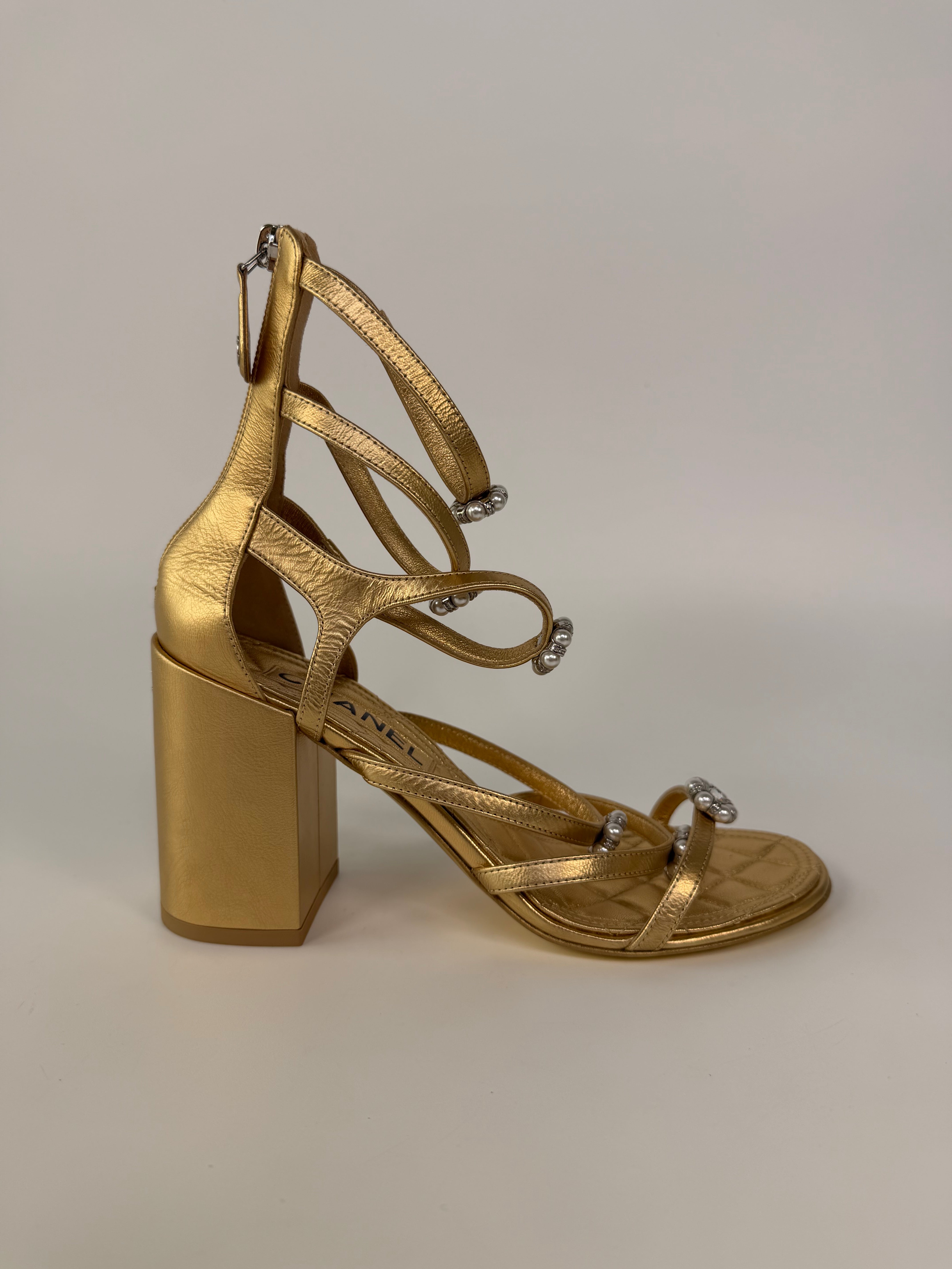 Chanel Platform Sandals In Metallic Gold (Size 38 / UK5) 100% authentic and preloved in excellent condition