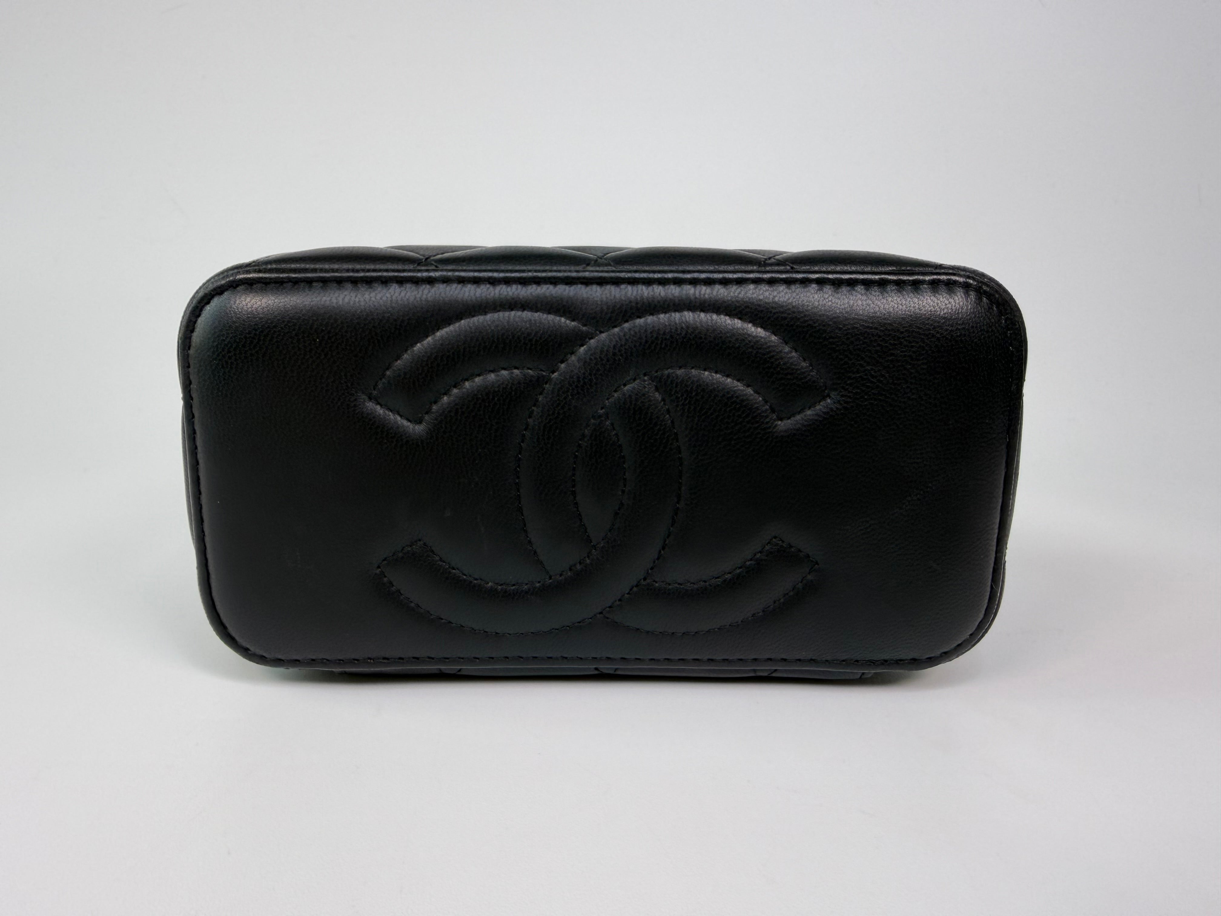 Chanel Quilted Pearl Crush Mini Vanity In Black Lambskin Leather With Gold Hardware