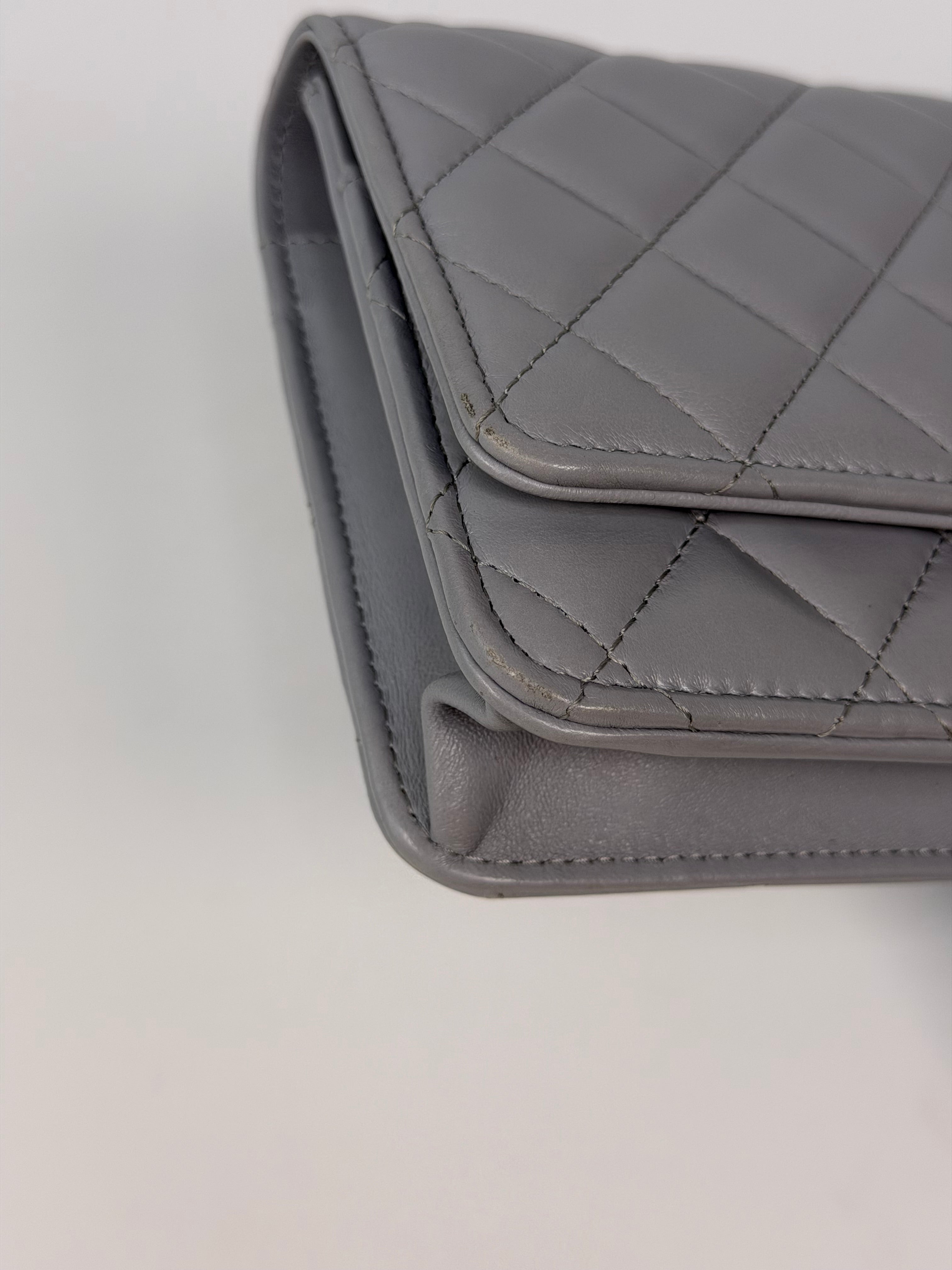 Chanel Pearl Crush Wallet On Chain In Grey Lambskin Leather With Gold Hardware