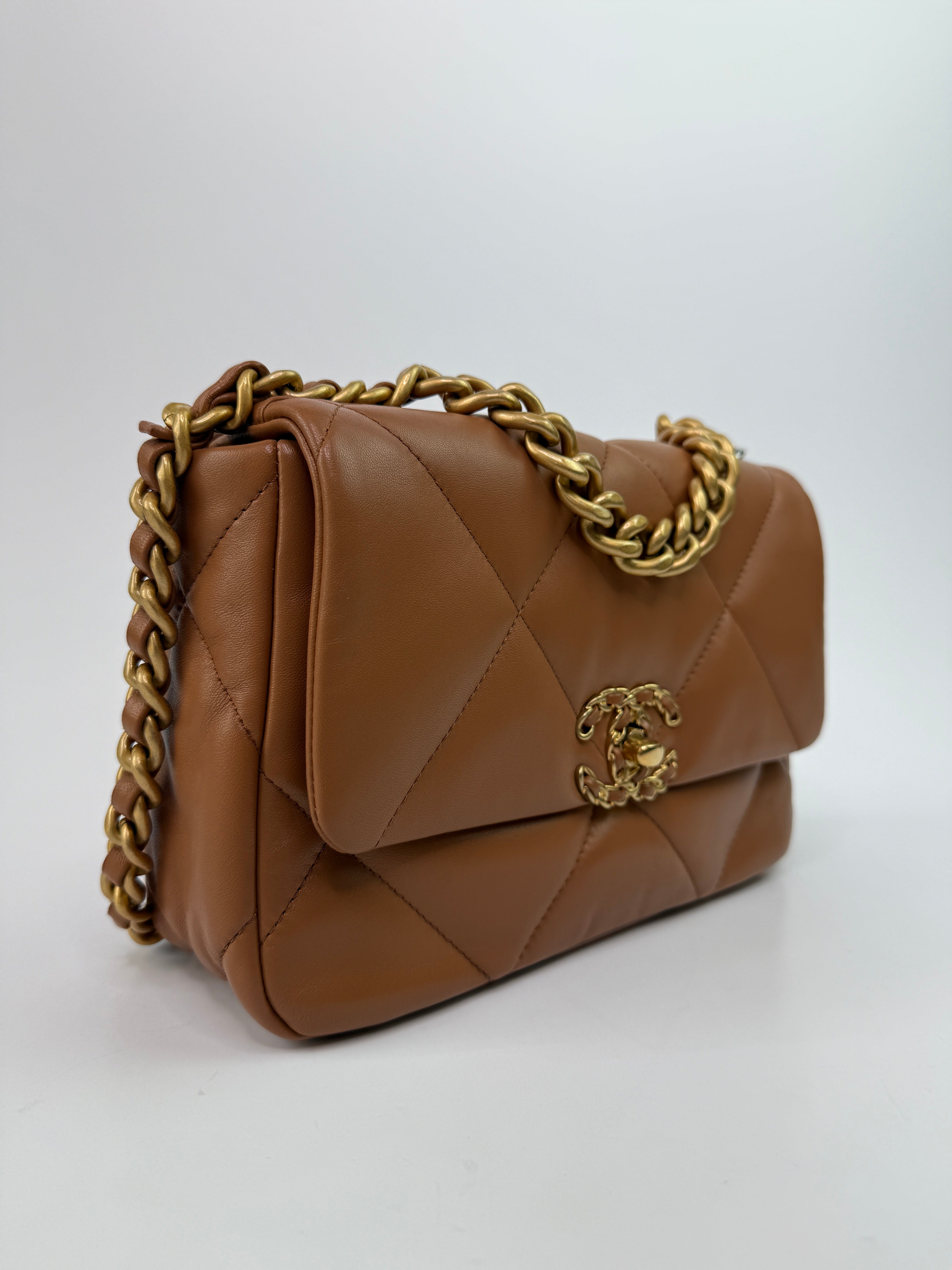 Chanel 19 Small Flap Bag In Camel Lambskin Leather