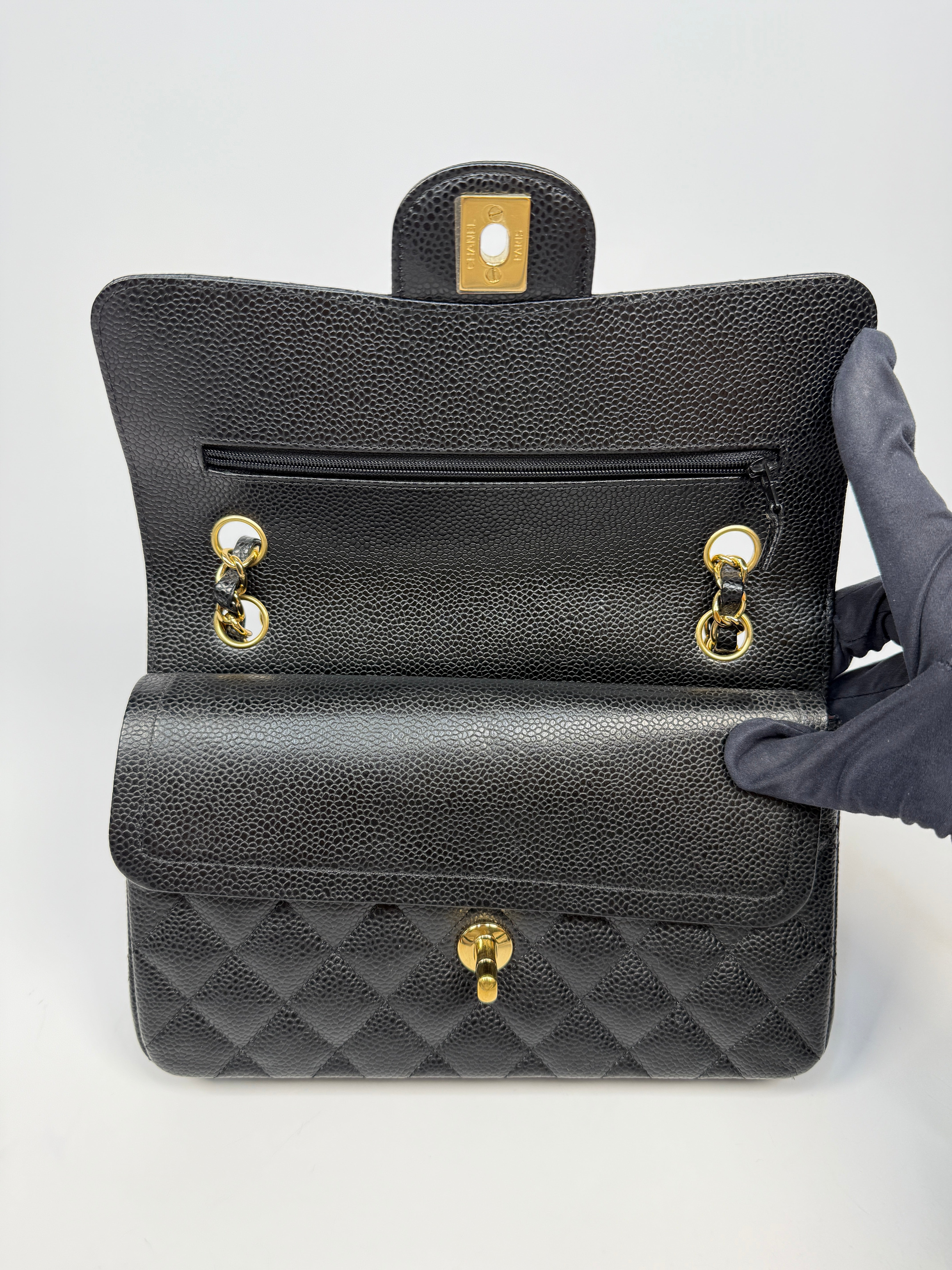 Chanel Small Classic Double Flap In Black Caviar Leather With GHW