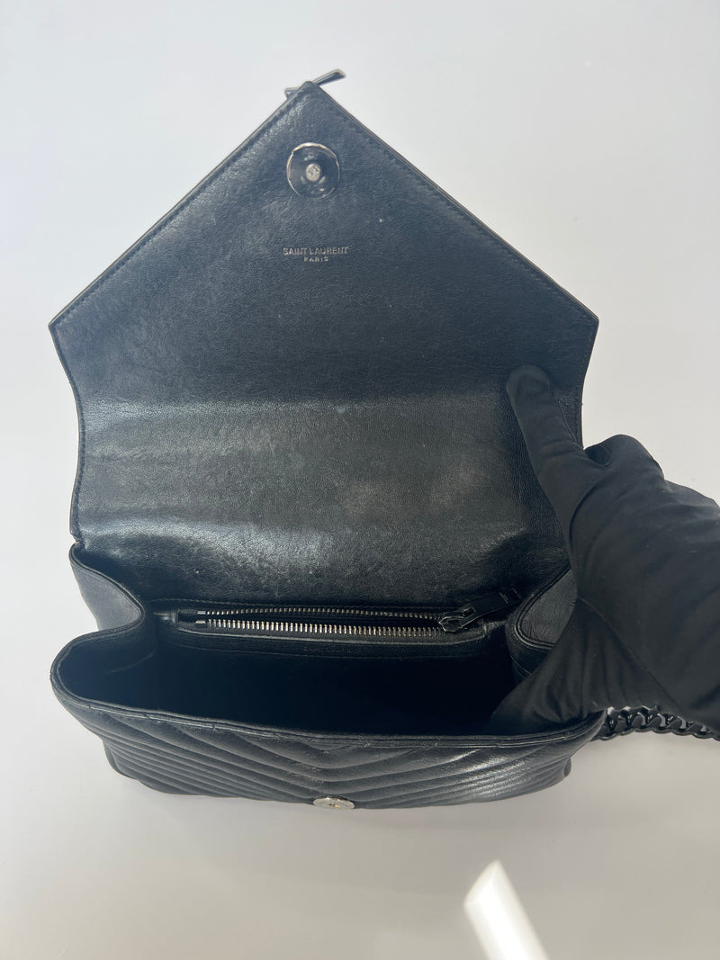 Saint Laurent Black Matelassé Leather Medium College Top Handle Bag