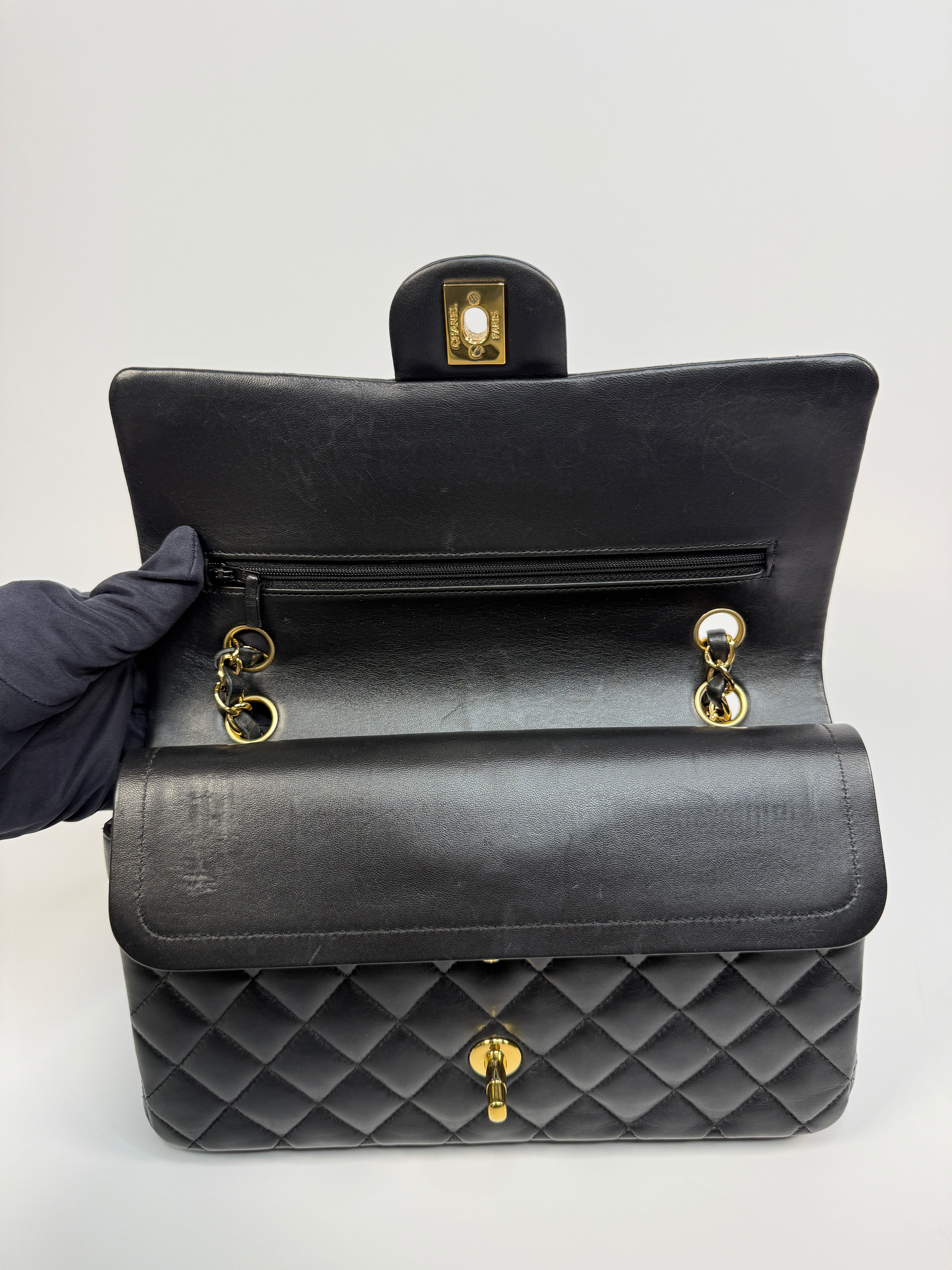 Chanel Medium Classic Double Flap Black Lambskin With Gold Hardware
Pre Loved & Authentic 