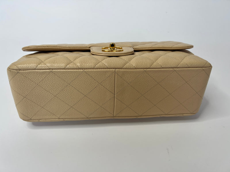 Chanel Classic Jumbo Single Flap In Beige Caviar Leather