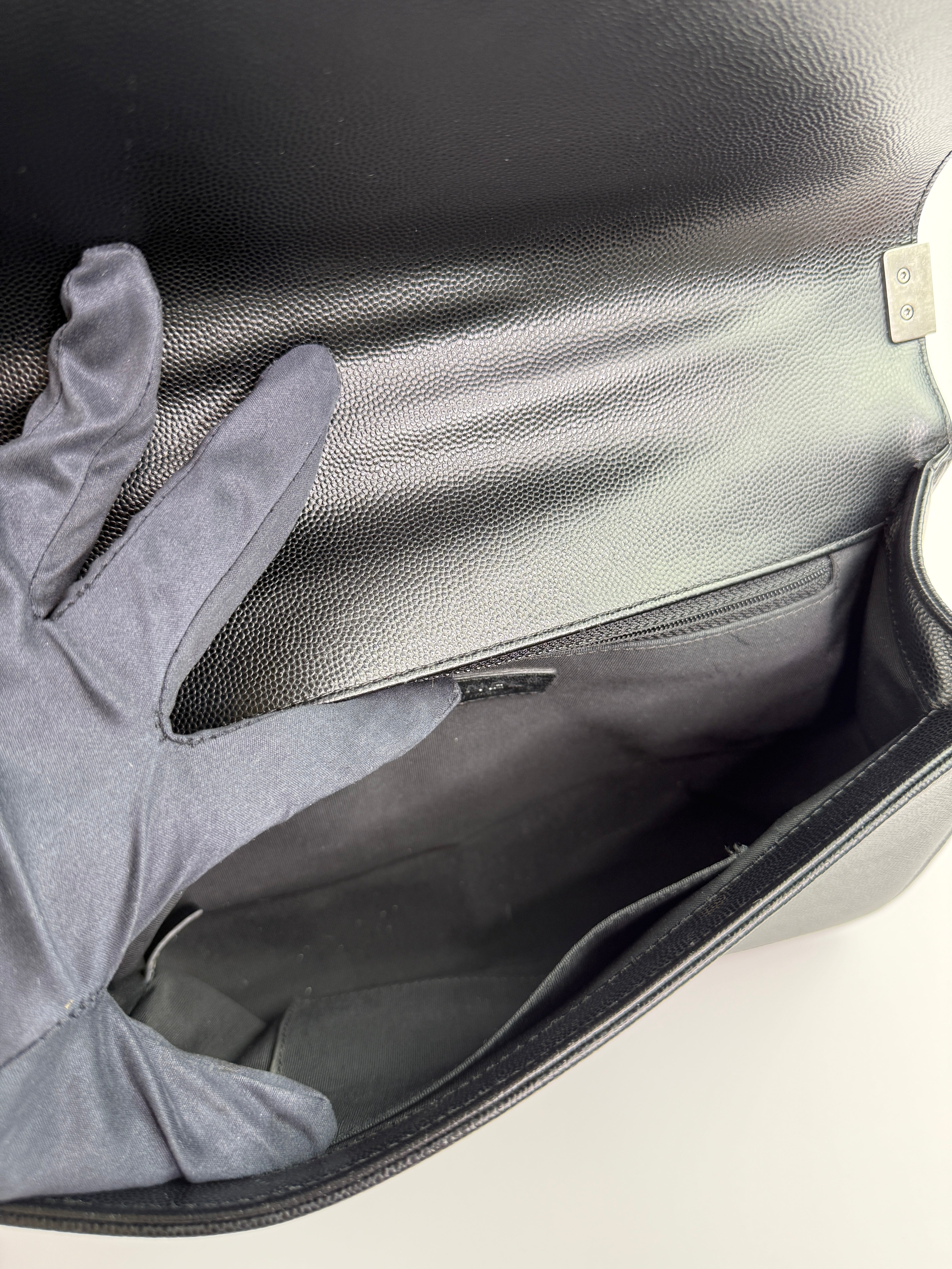 Chanel Boy Bag Large In Black Caviar Leather RHW