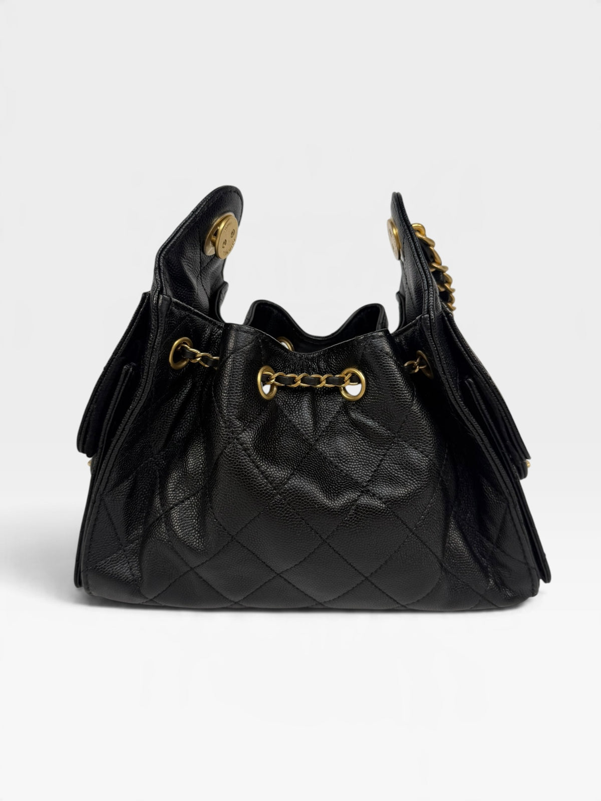 *Luxe Top Pick* Chanel 25 Micro In Black Caviar Leather With Aged Gold Hardware. 100% authentic and pre loved in excellent condition.
