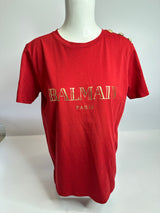 Balmain Red Logo T-Shirt  (Size 40 / UK 12)