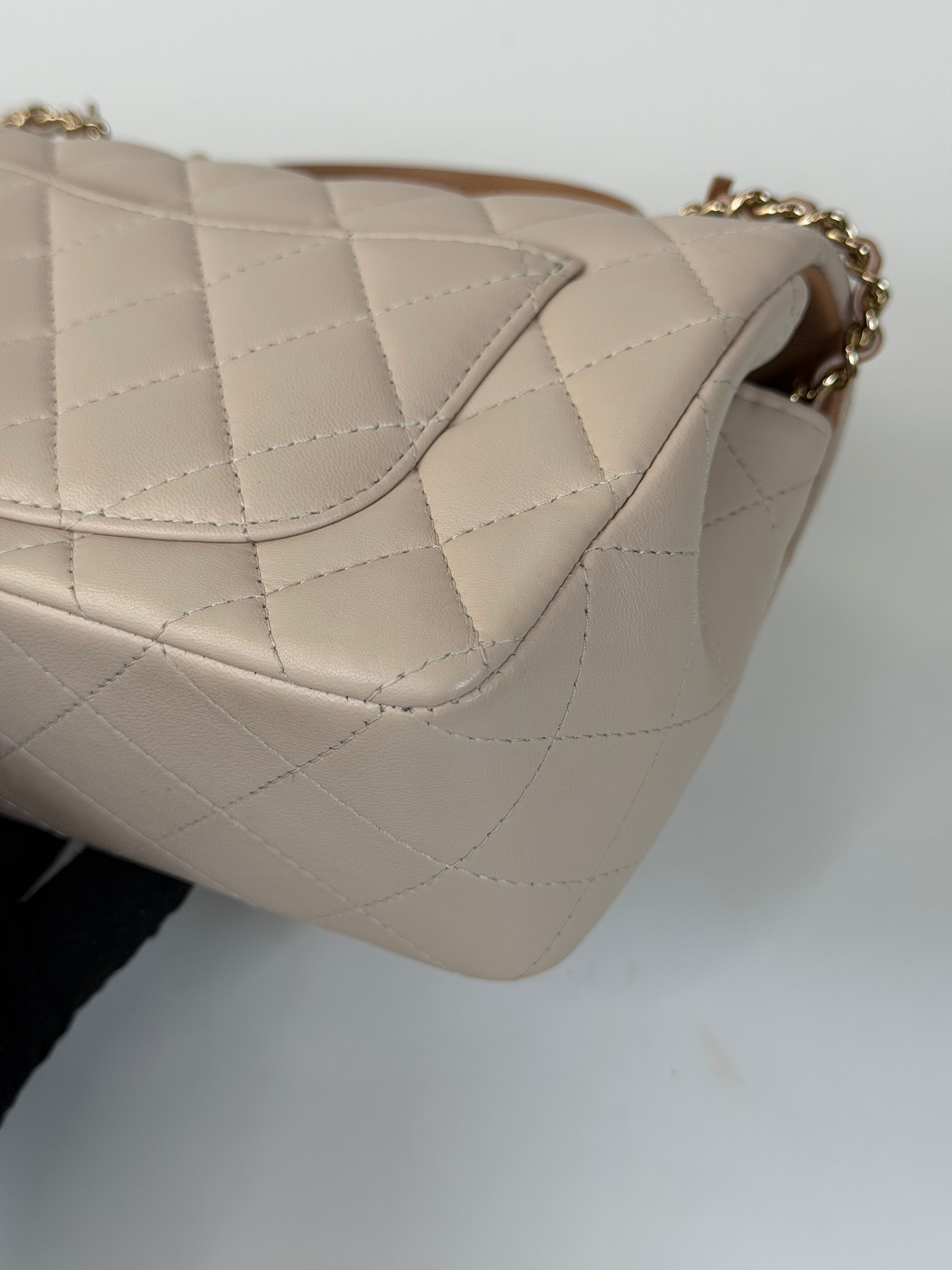 Chanel Mini Rectangle Top Handle Light Beige Lambskin Pale Gold Hardware in excellent condition 100% authentic and preloved