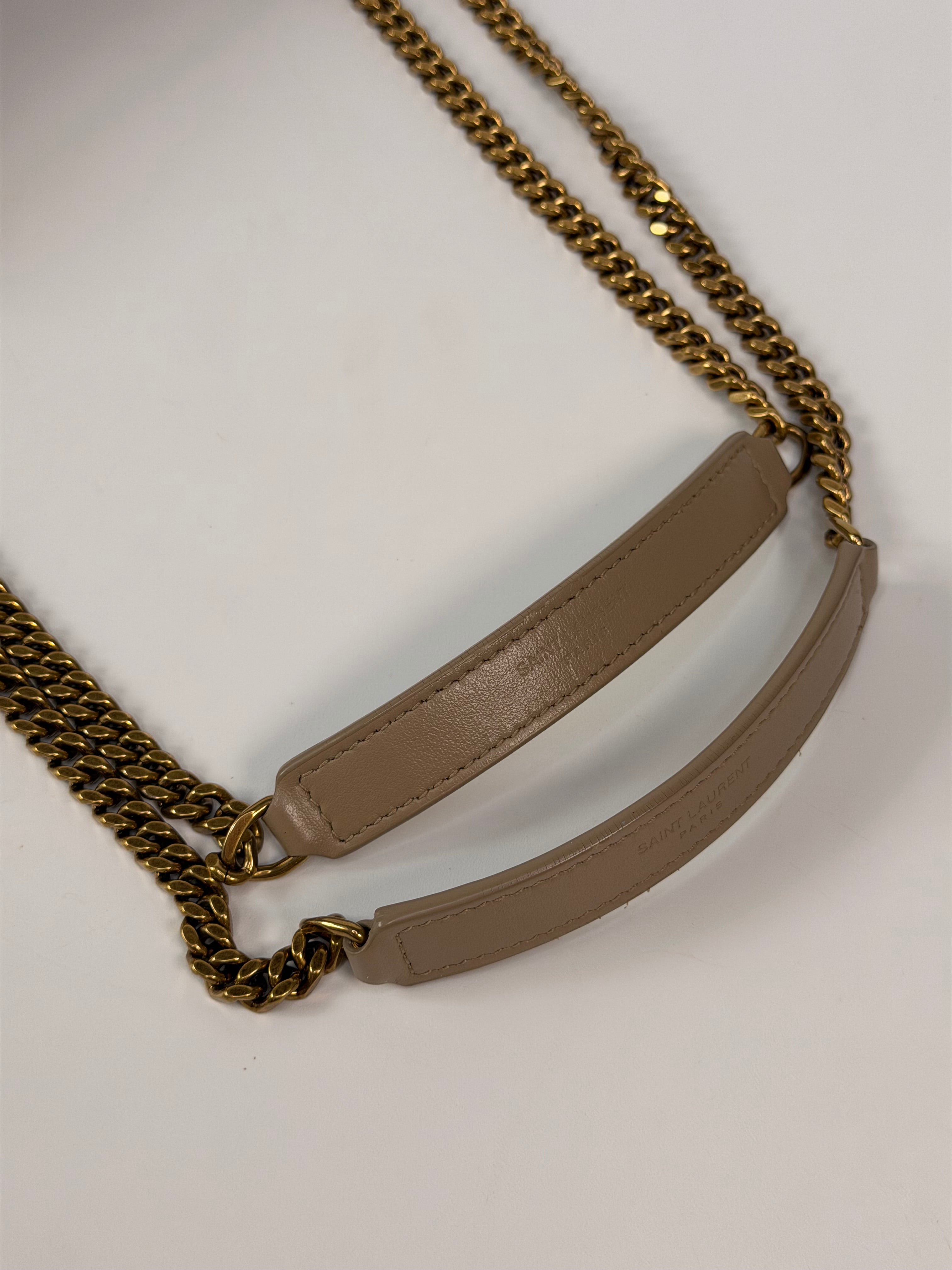 Saint Laurent Small Loulou In Dark Beige Leather With Gold Hardware. 100% authentic and preloved in excellent condition