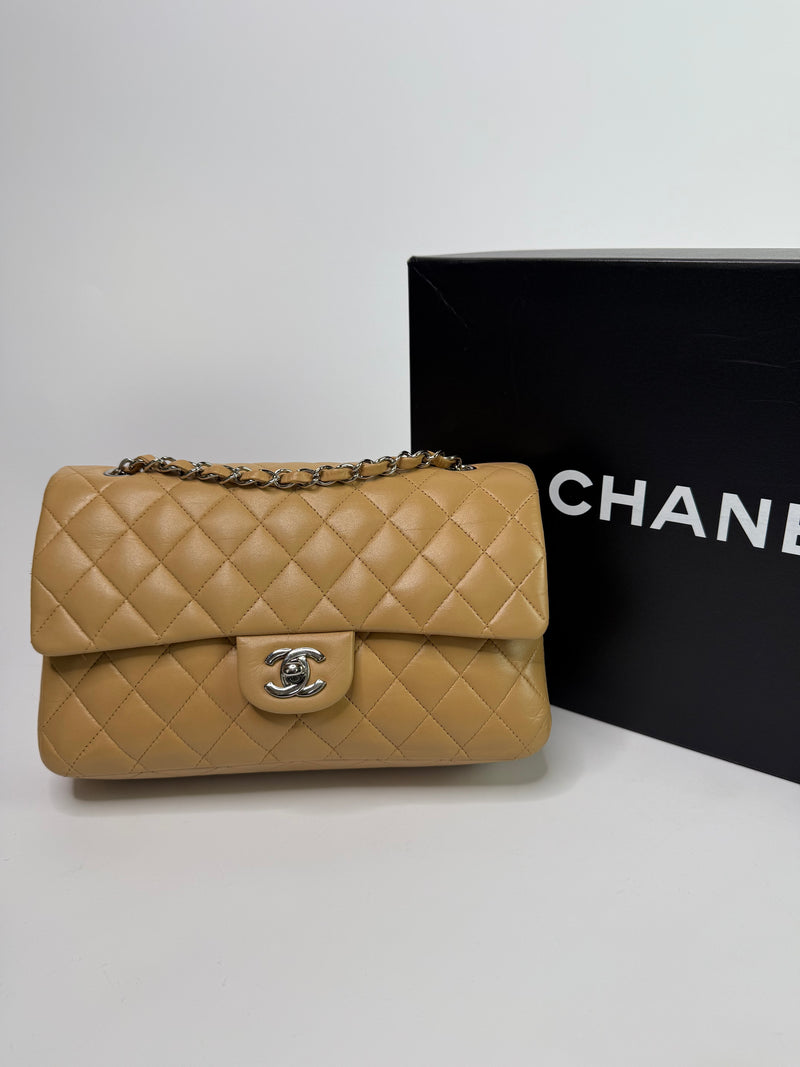 Chanel Medium Classic Double Flap Beige Lambskin With SHW