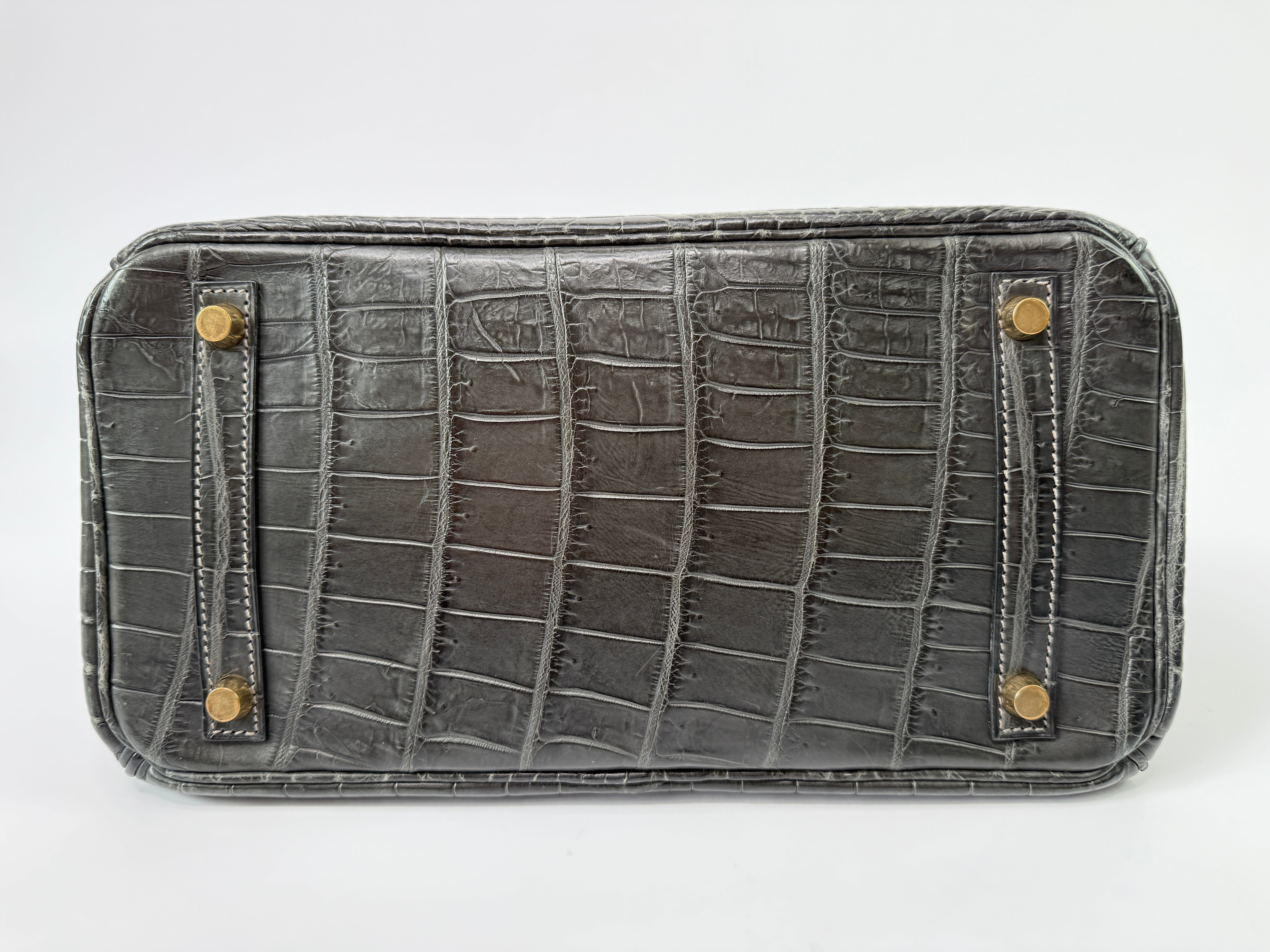 Authentic Pre Loved Hermès Birkin 30 In Matte Graphite Crocodile With Gold Hardware Excellent Condition