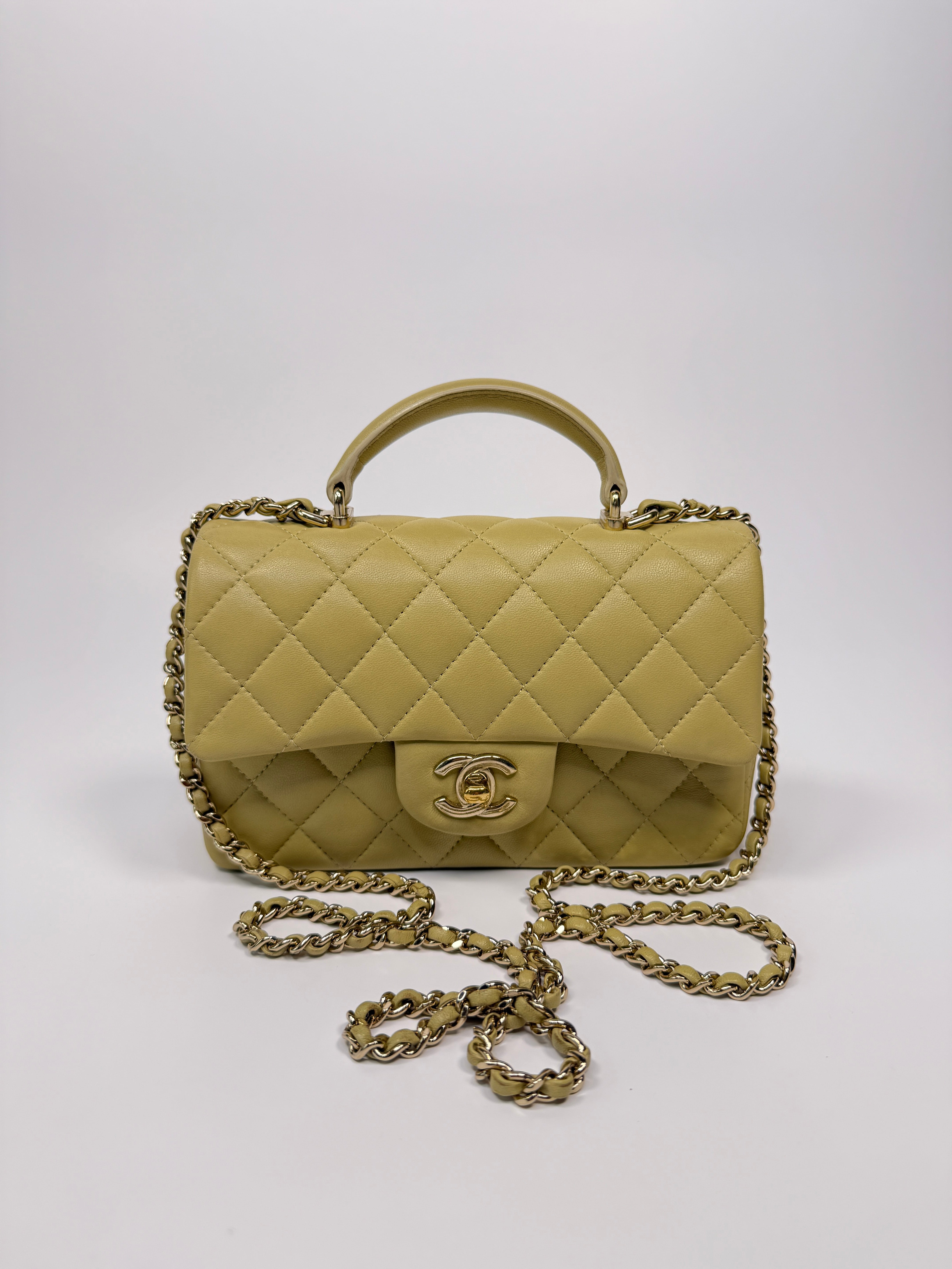 Chanel Mini Rectangle Flap Bag In Pistachio Green Lambskin With GHW