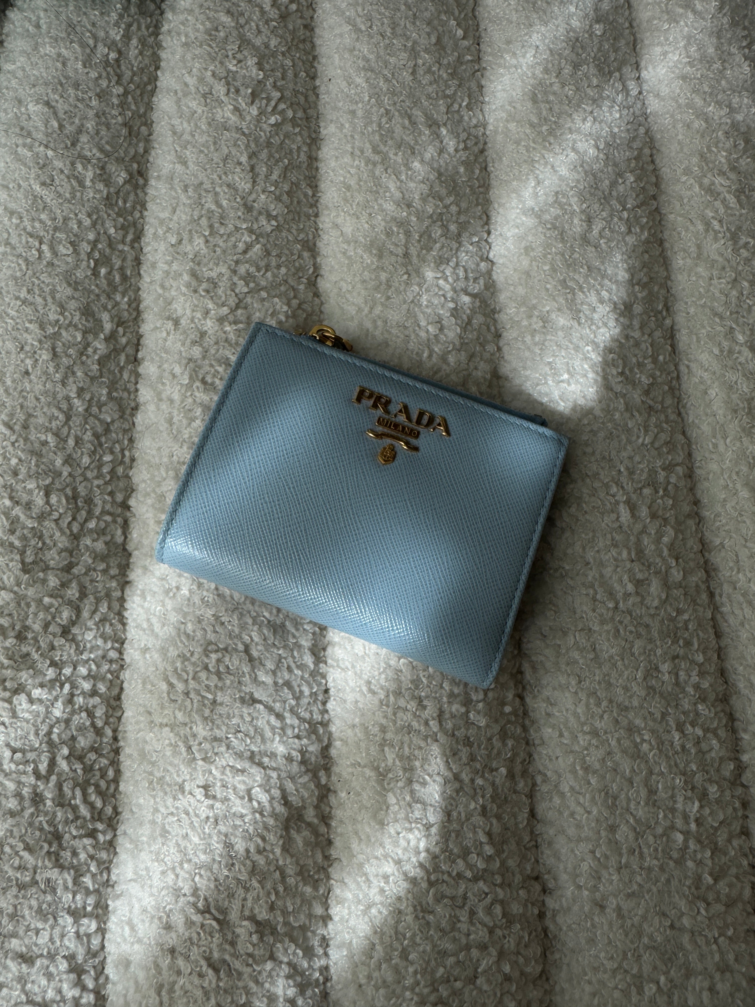 Prada Small Wallet In Pale Blue Saffiano Leather