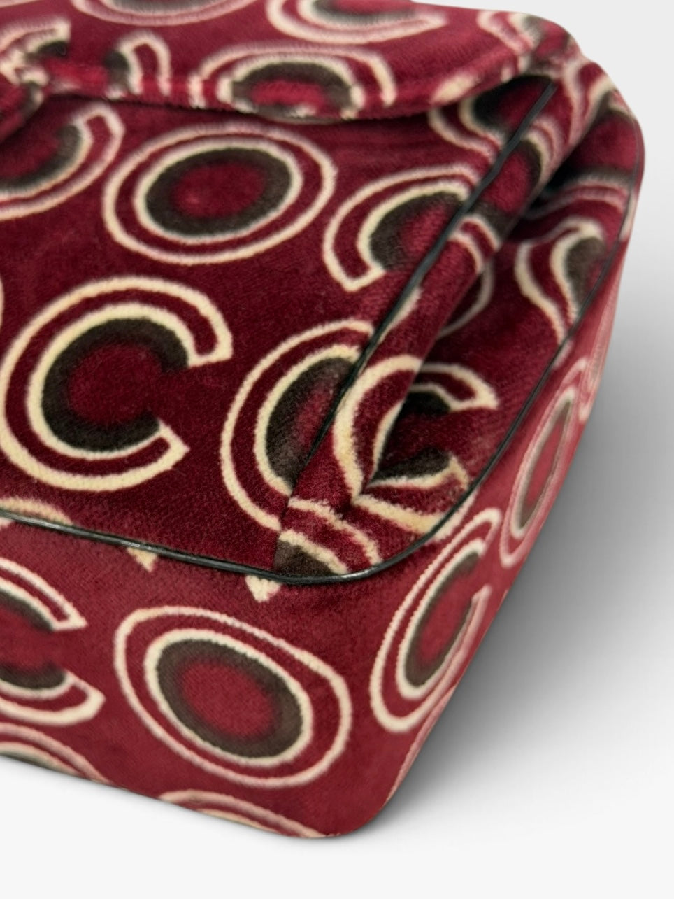 Chanel Coco Print Velvet Top Handle Flap In Burgundy With Gold Hardware
