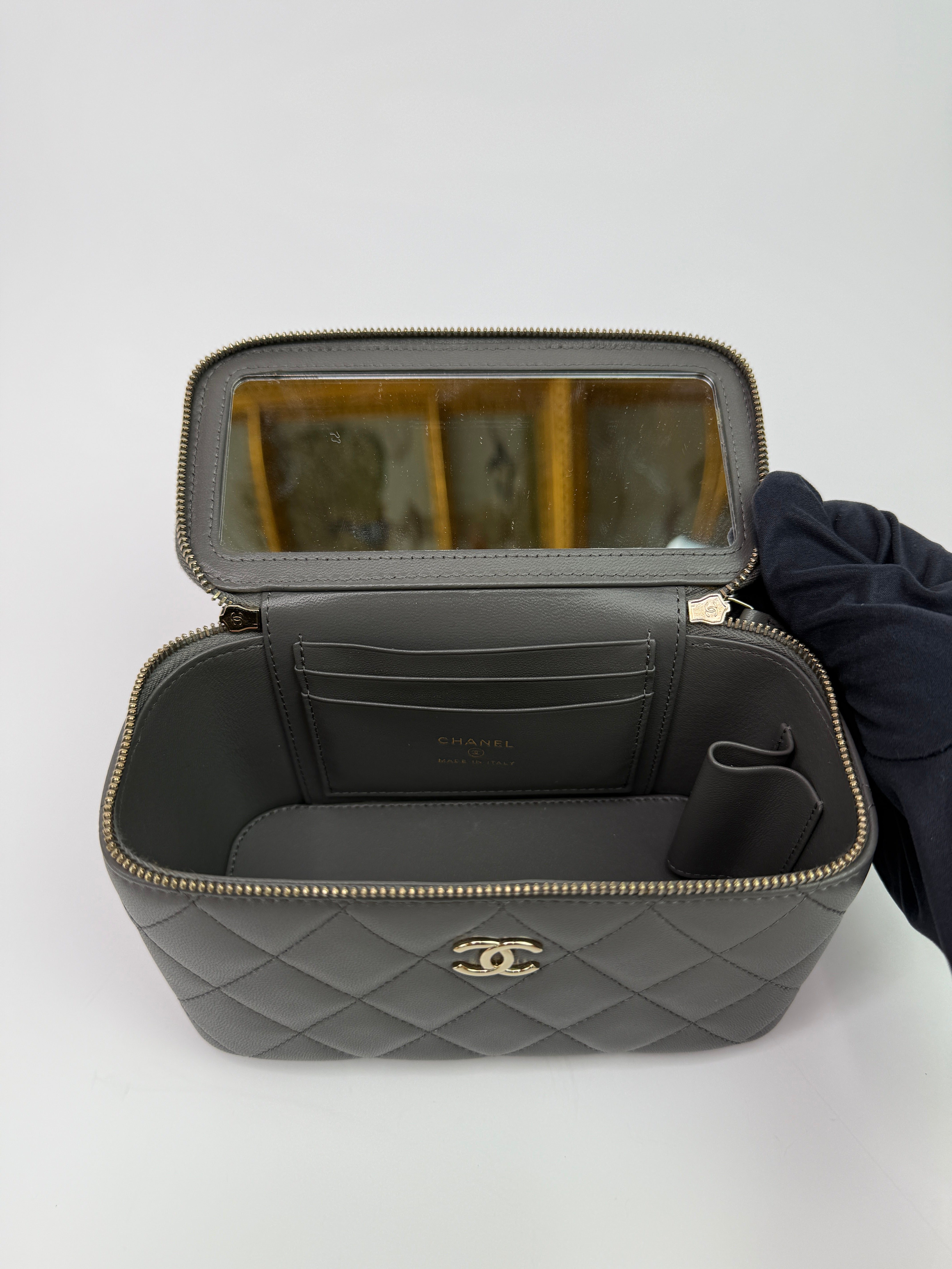Chanel Vanity Rectangular with Top Handle Grey Lambskin GHW