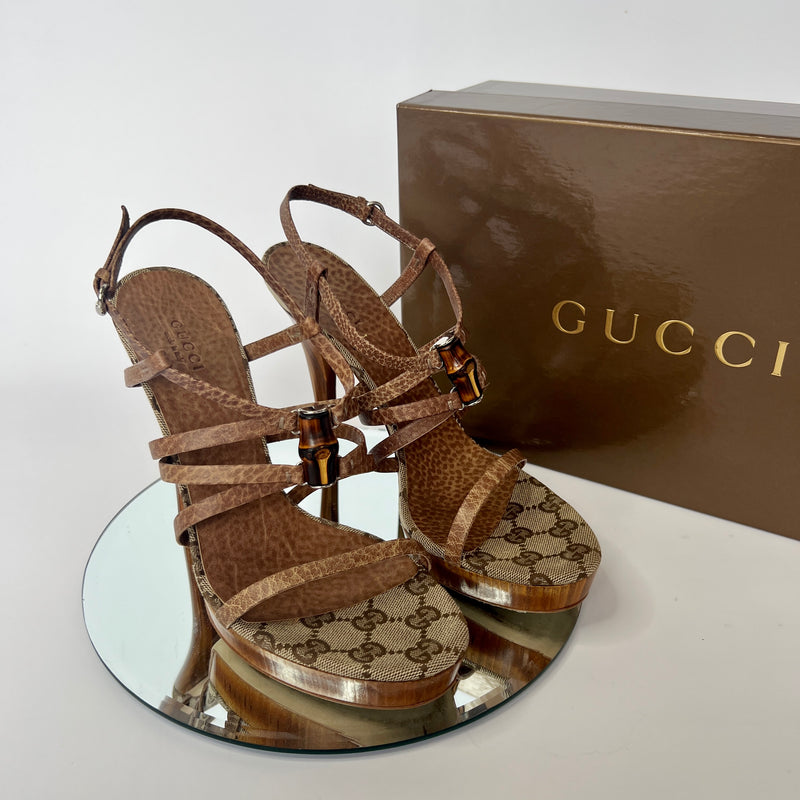 Gucci GG Canvas Bamboo Icon Sandals (Size 38/UK 5)