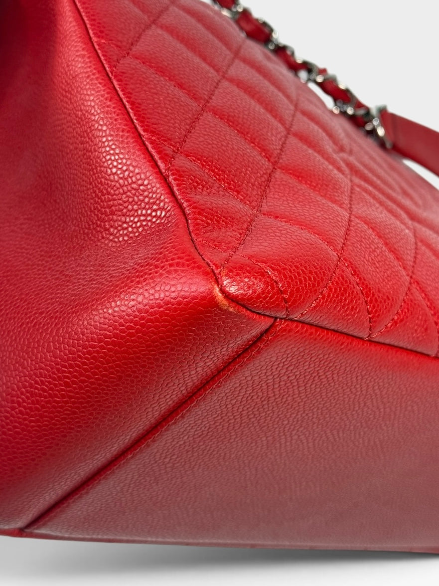 Chanel Grand Shopper Tote In Red Caviar Leather With Silver Hardware. 100% authentic and preloved in very good condition