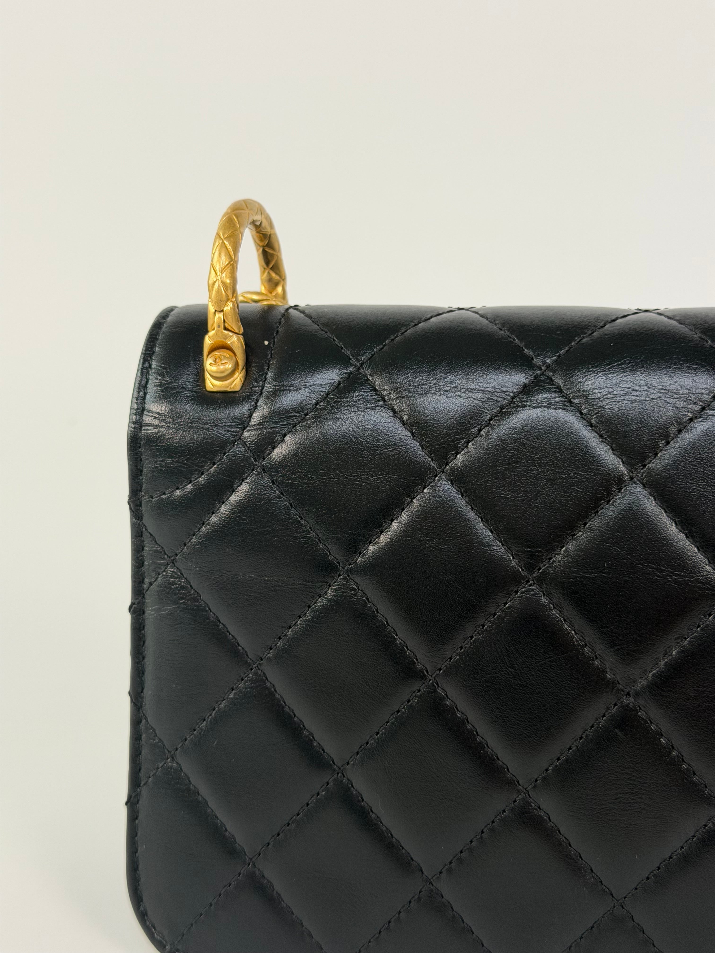 Chanel Mini Perfect Fit Flap In Black Lambskin With Antique Gold Hardware 100% authentic and preloved in excellent condition