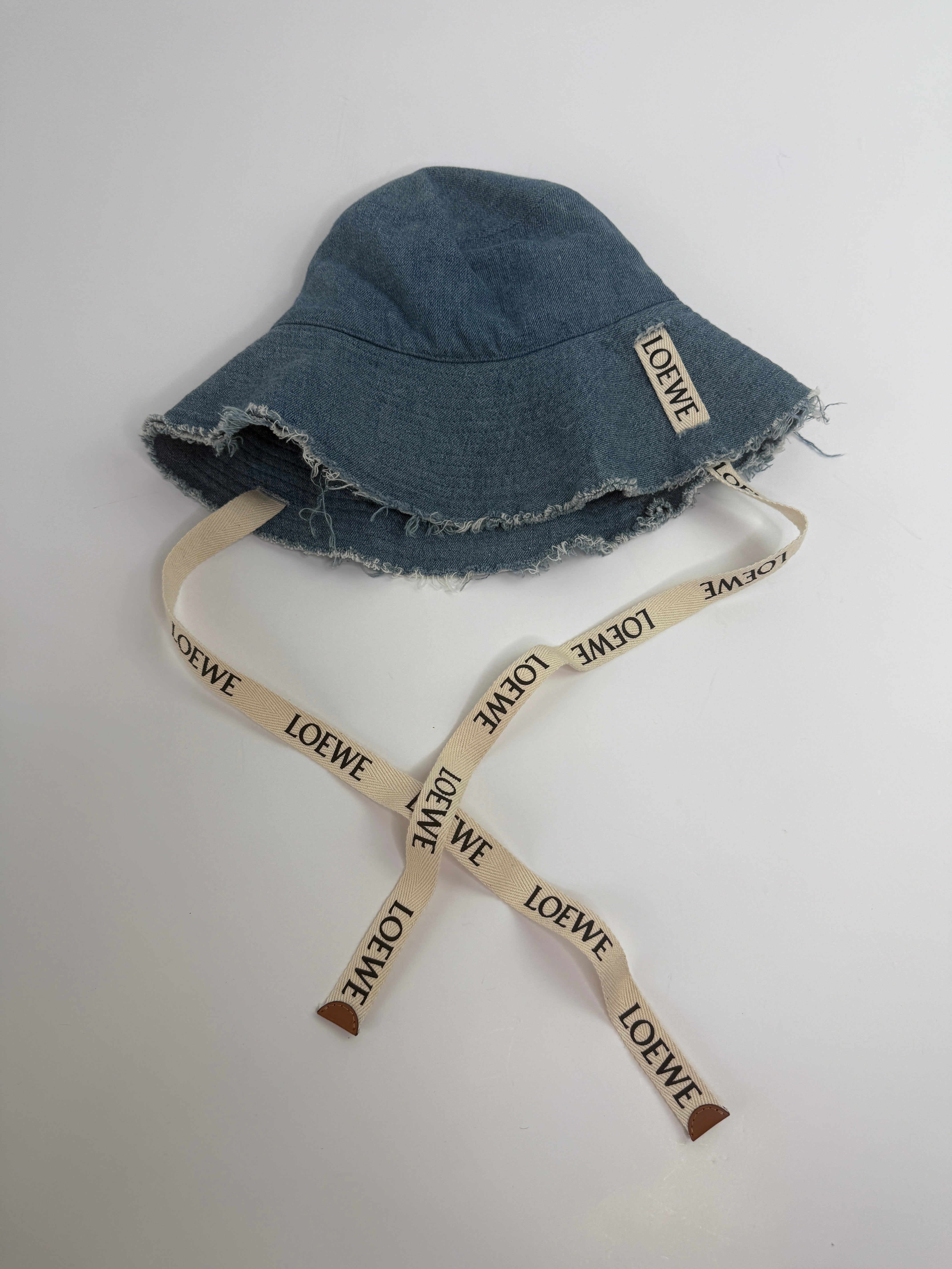 Loewe Frayed Fisherman Hat In Denim and Calfskin