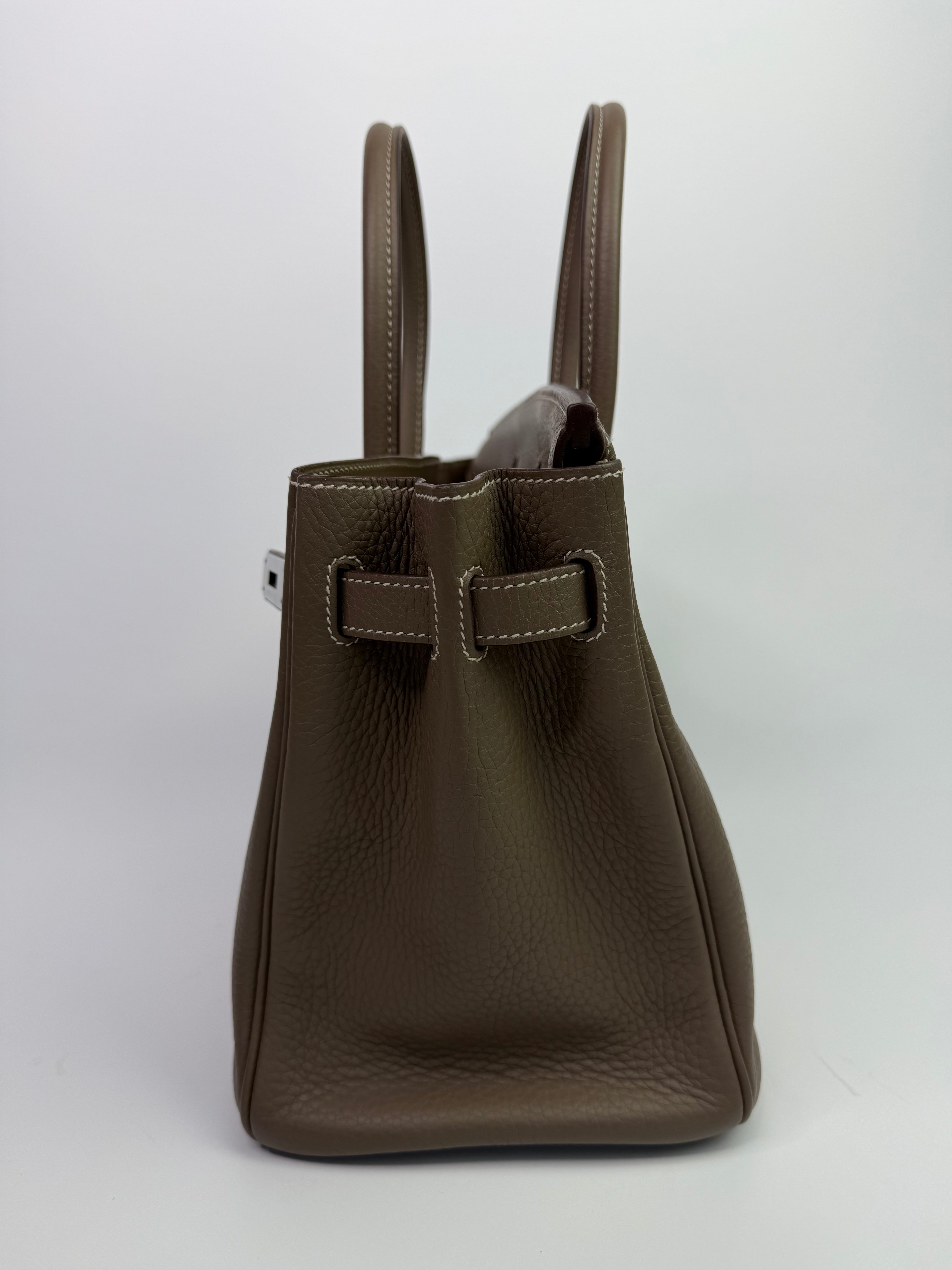 Authentic Pre Loved Hermès Birkin 30 In Etoupe Clemence Leather With Palladium Hardware Excellent Condition