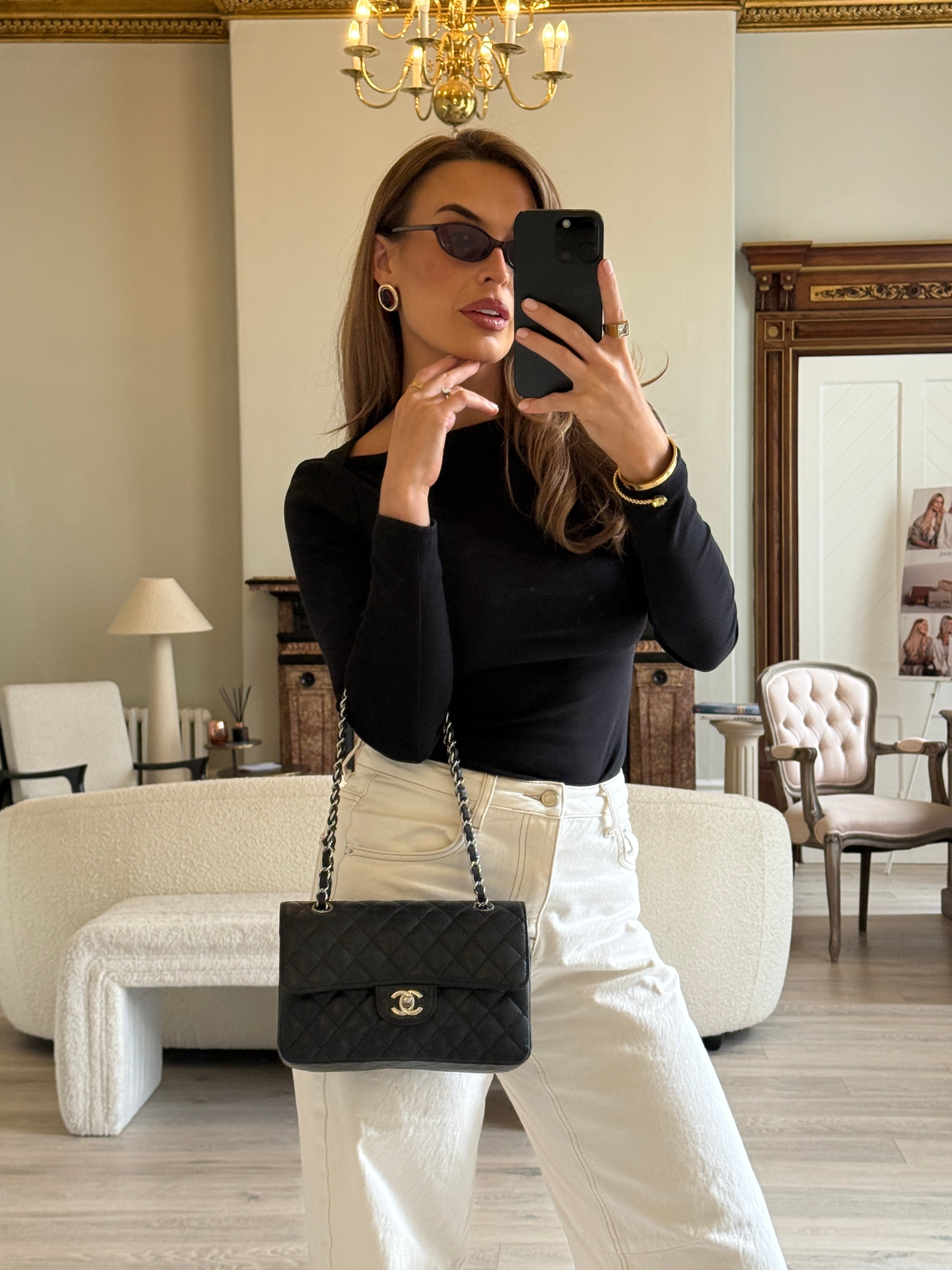 Chanel Small Classic Double Flap In Black Caviar Leather With Silver Hardware. Authentic and preloved in very good condition. 100% Authenticity guarantee 