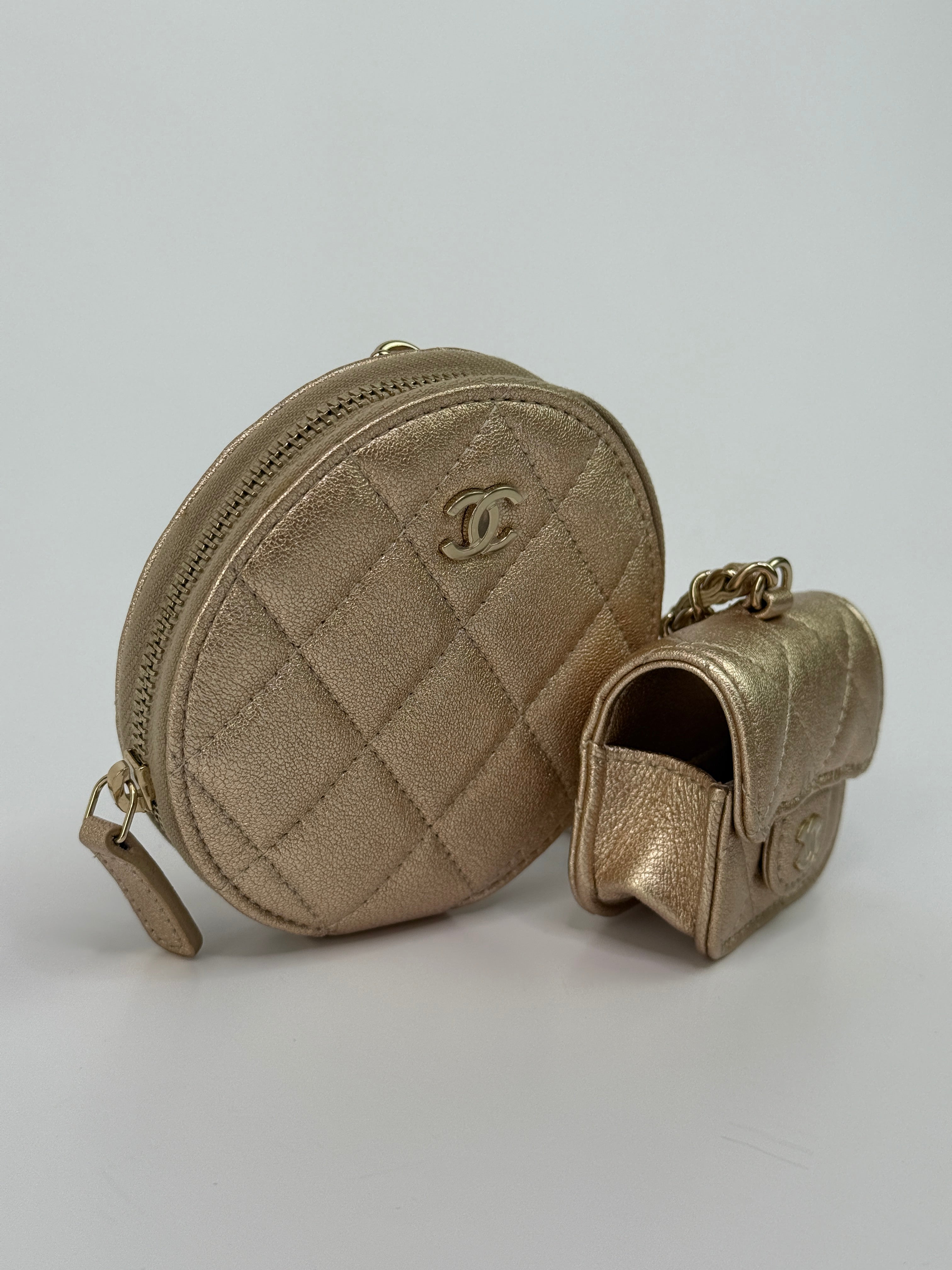 Chanel Metallic Lambskin Round Purse and AirPods Case