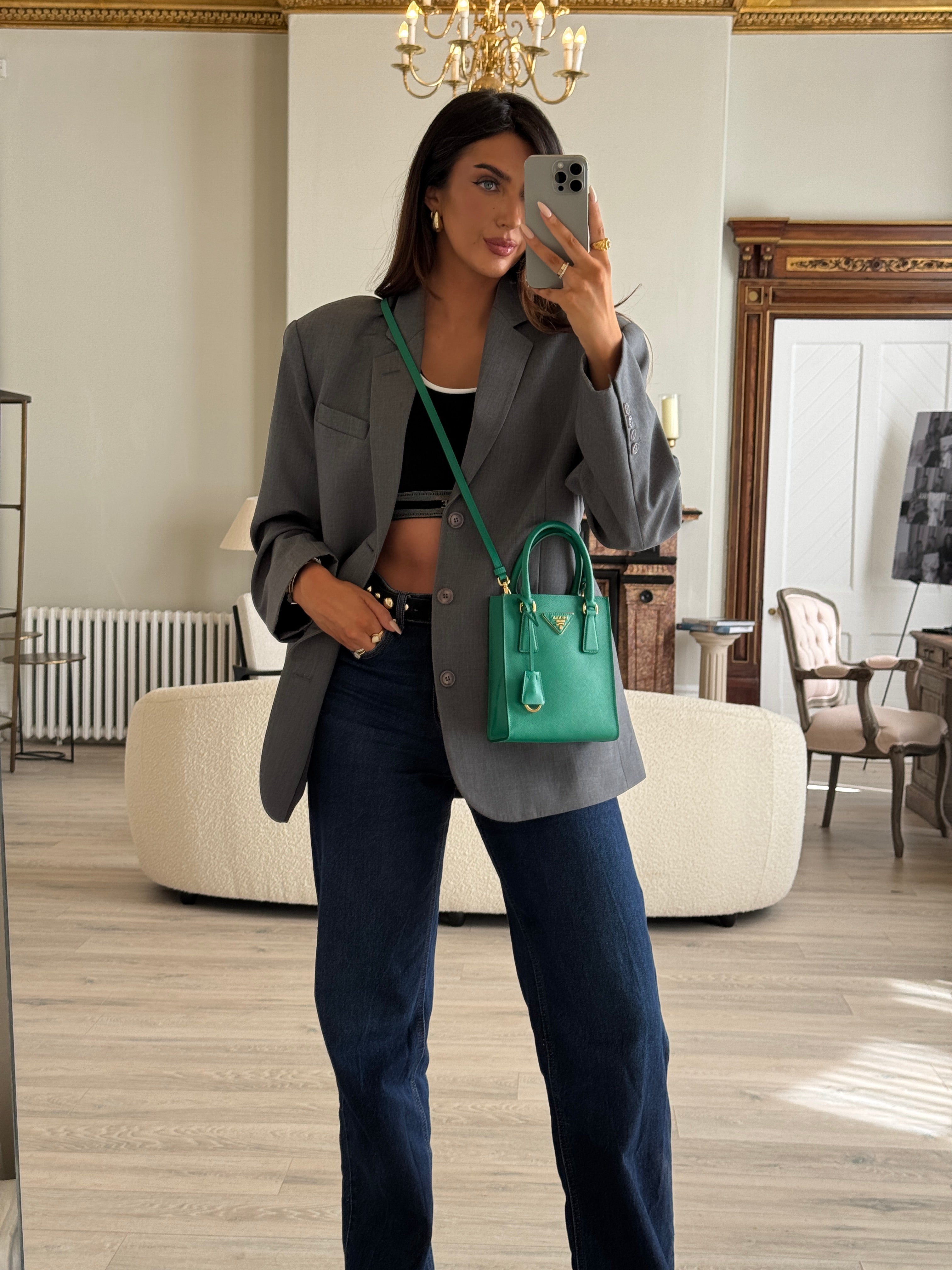 Prada Mini Tote In Green Saffiano Leather