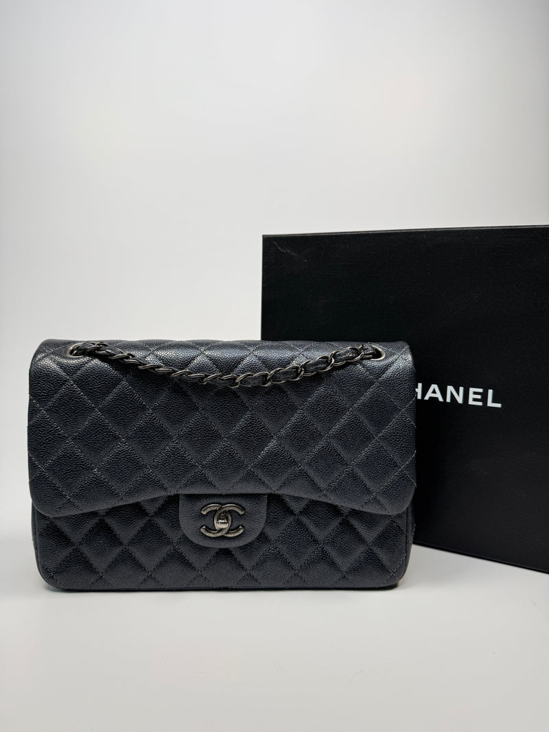 Chanel Jumbo Gunmetal Metallic Calfskin Leather With RHW