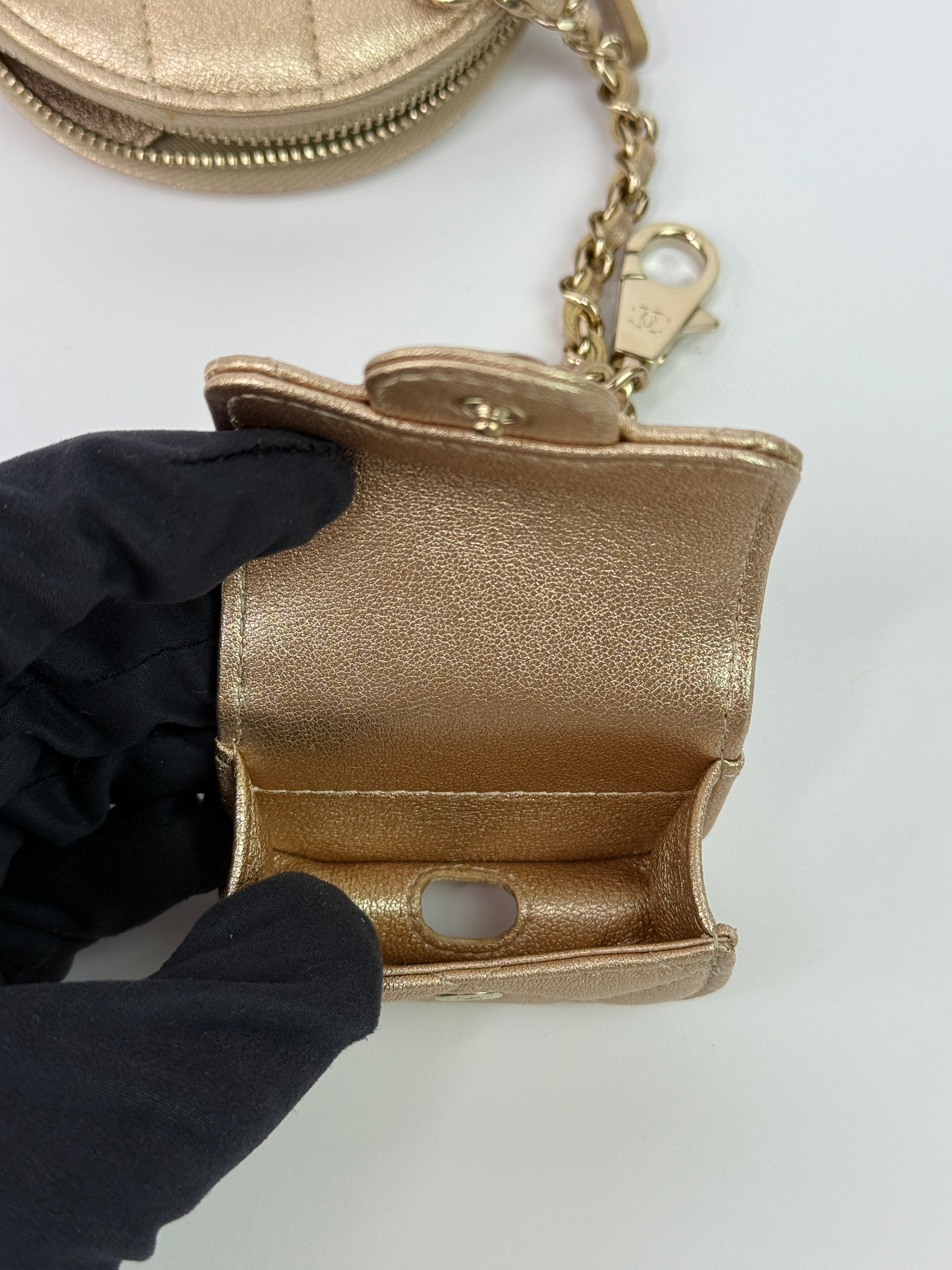 Chanel Metallic Lambskin Round Purse and AirPods Case